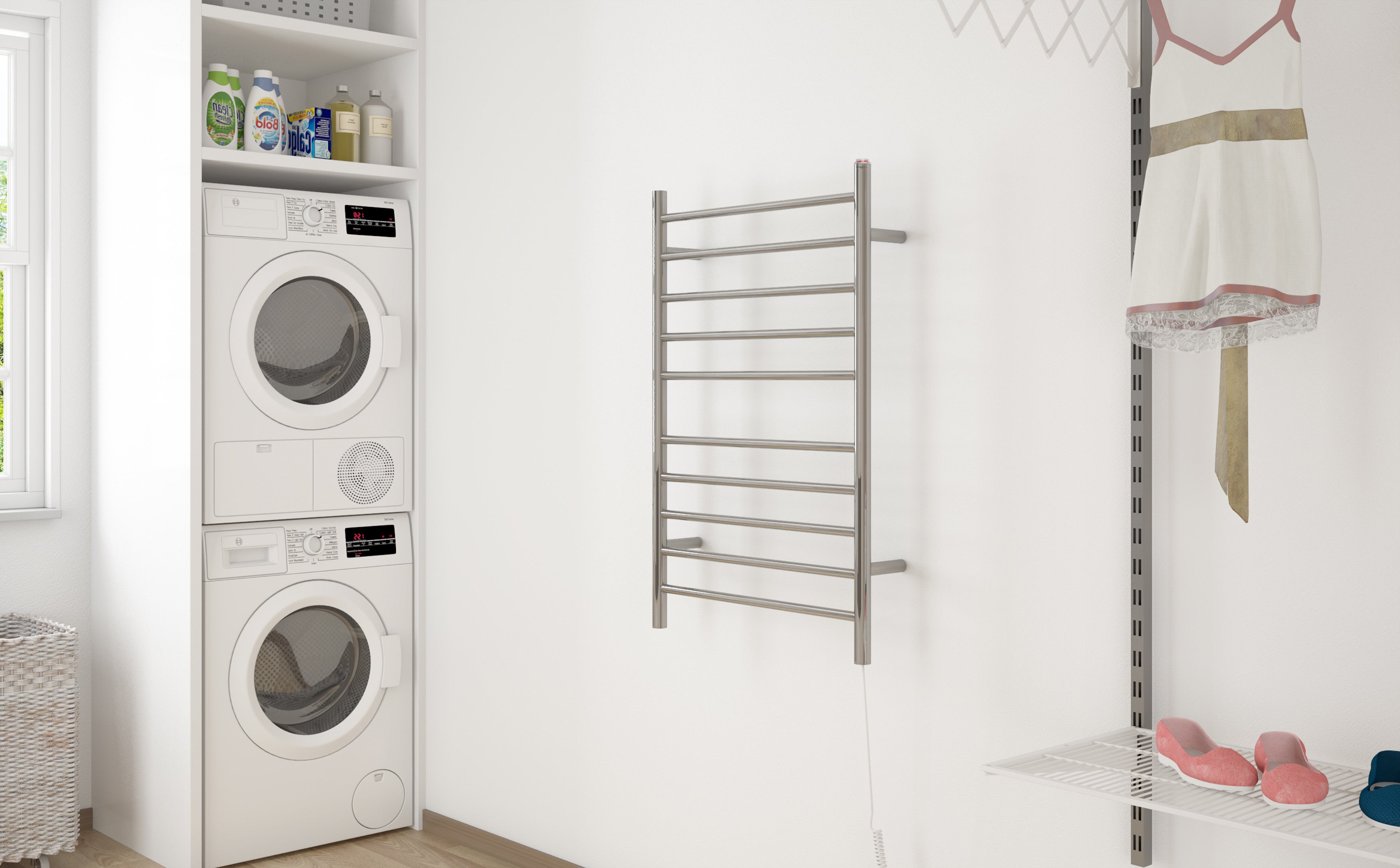 Premium 10 Bar Dual-Powered Towel Warmer - Hardwired & Plug-In for Bathroom Luxury | Polished Stainless Steel | Perfect for Spa, Hotel & Home Use