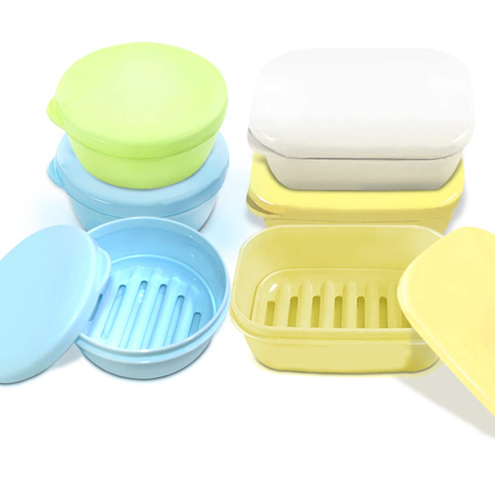 4 Pack Waterproof Soap Holder with Drain Holes | Self-Draining Soap Saver Case for Bathroom, Travel & Camping | Portable Soap Dish Tray in Yellow, White, Blue & Green Colors