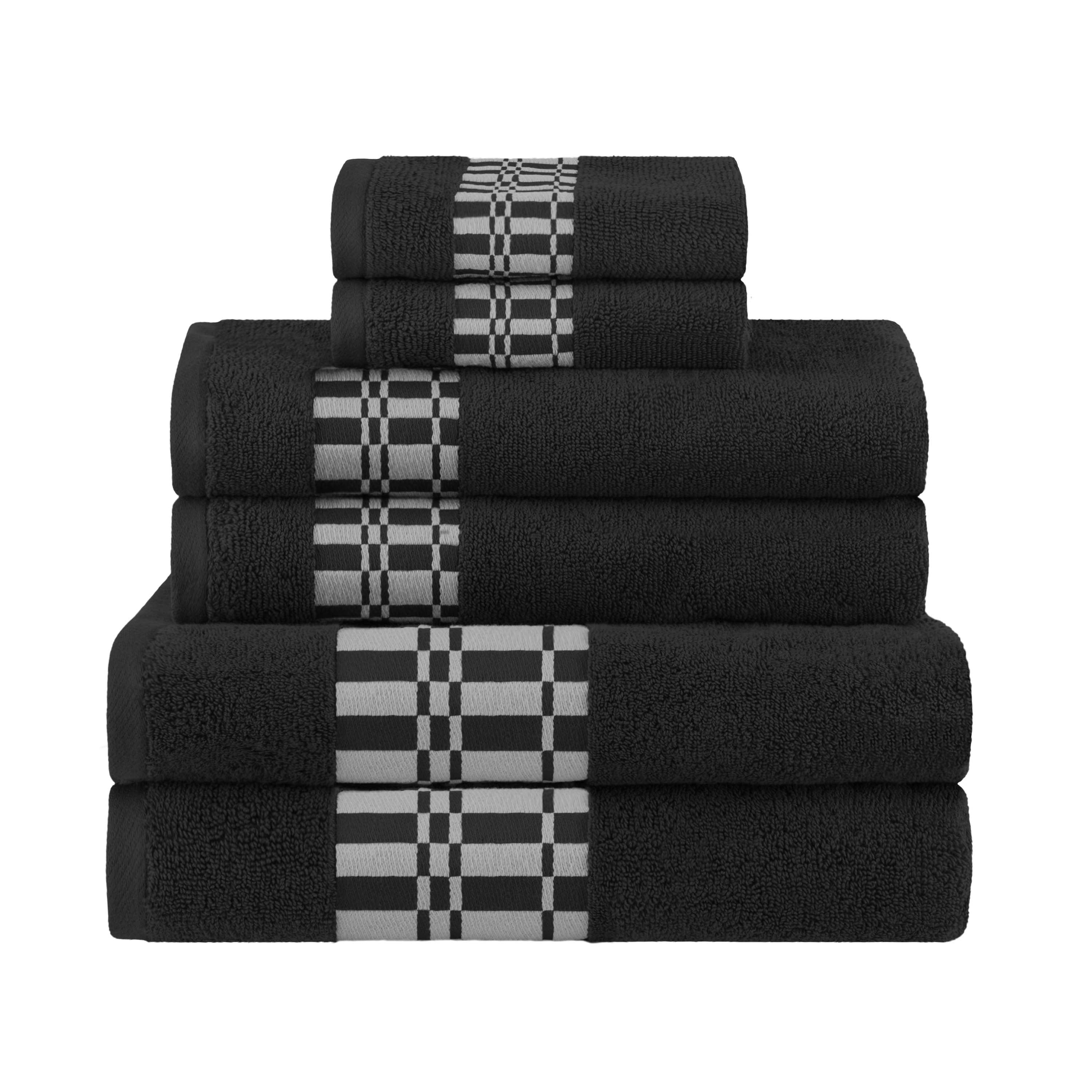 Larissa Cotton Geometric Embroidered Border 6-Piece Bath Towel Set | Soft & Absorbent Luxury Towels for Bathroom, Spa & Guest Use