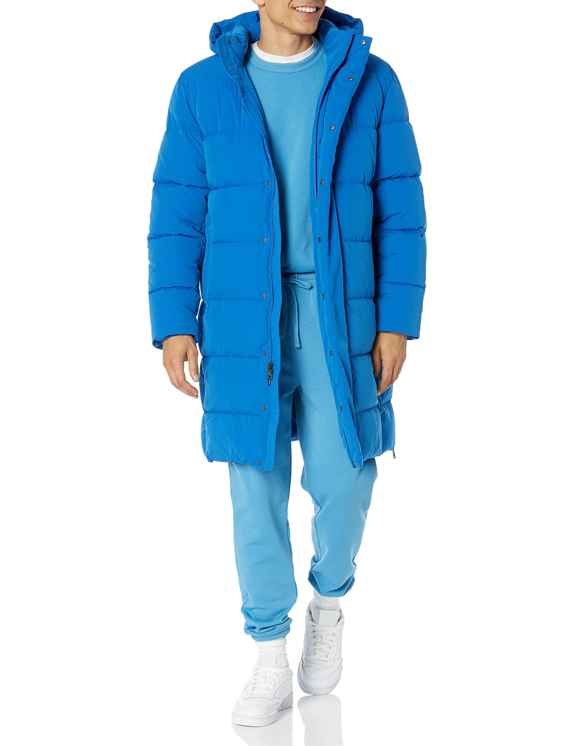 Amazon Essentials Men's Hooded Long Puffer Coat - Winter Warm Jacket for Cold Weather, Lightweight Water-Resistant Outdoor Parka - Perfect for Snow, Hiking & Daily Commute