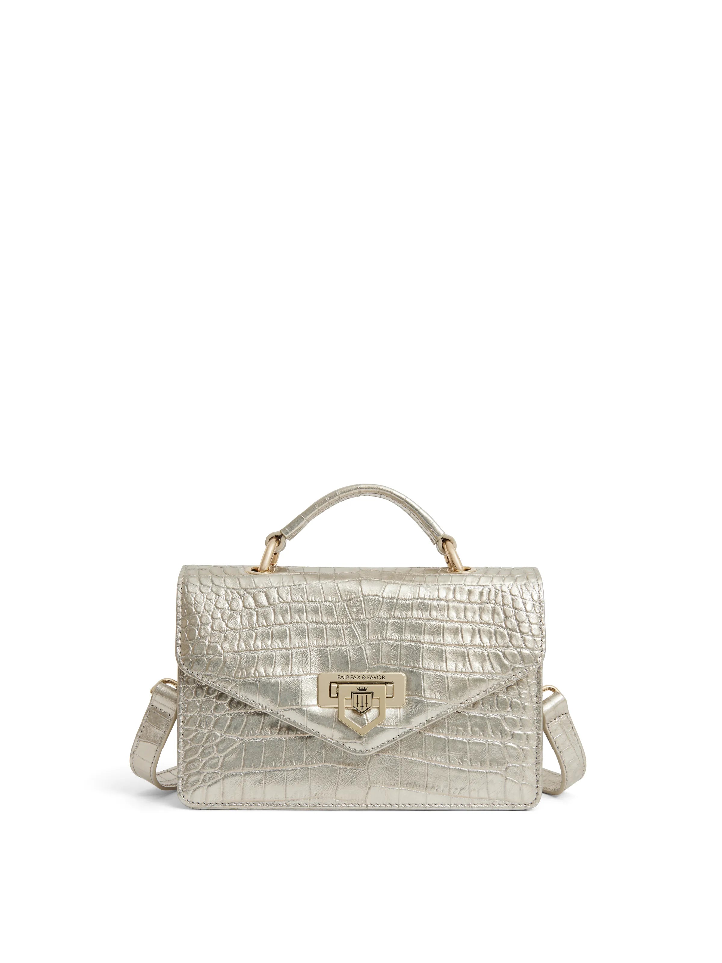Loxley Mini Crossbody Bag - Champagne Croc Print Leather Purse for Women | Fashion Shoulder Bag for Daily Use, Travel & Evening Out