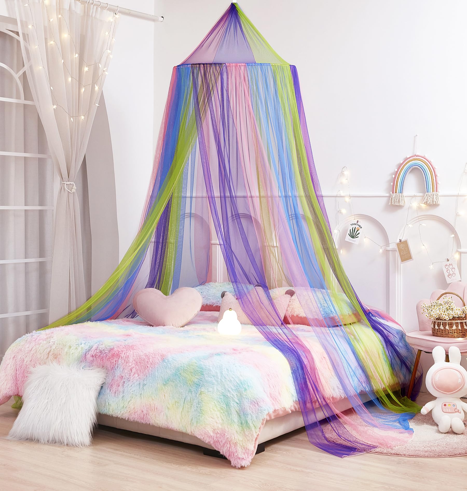 Rainbow Princess Bed Canopy for Girls - XL Mosquito Net Dome Canopy for Twin to King Size Beds | Dreamy Bedroom Decor & Sleep Accessories | Perfect for Kids' Rooms, Sleepovers & Fairy Tale Themed Parties