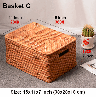 Extra Large Woven Storage Baskets with Lids - Rattan Rectangular Organizer Bins for Shelves, Closet, Living Room | Perfect for Clothes, Blankets & Home Decor Organization