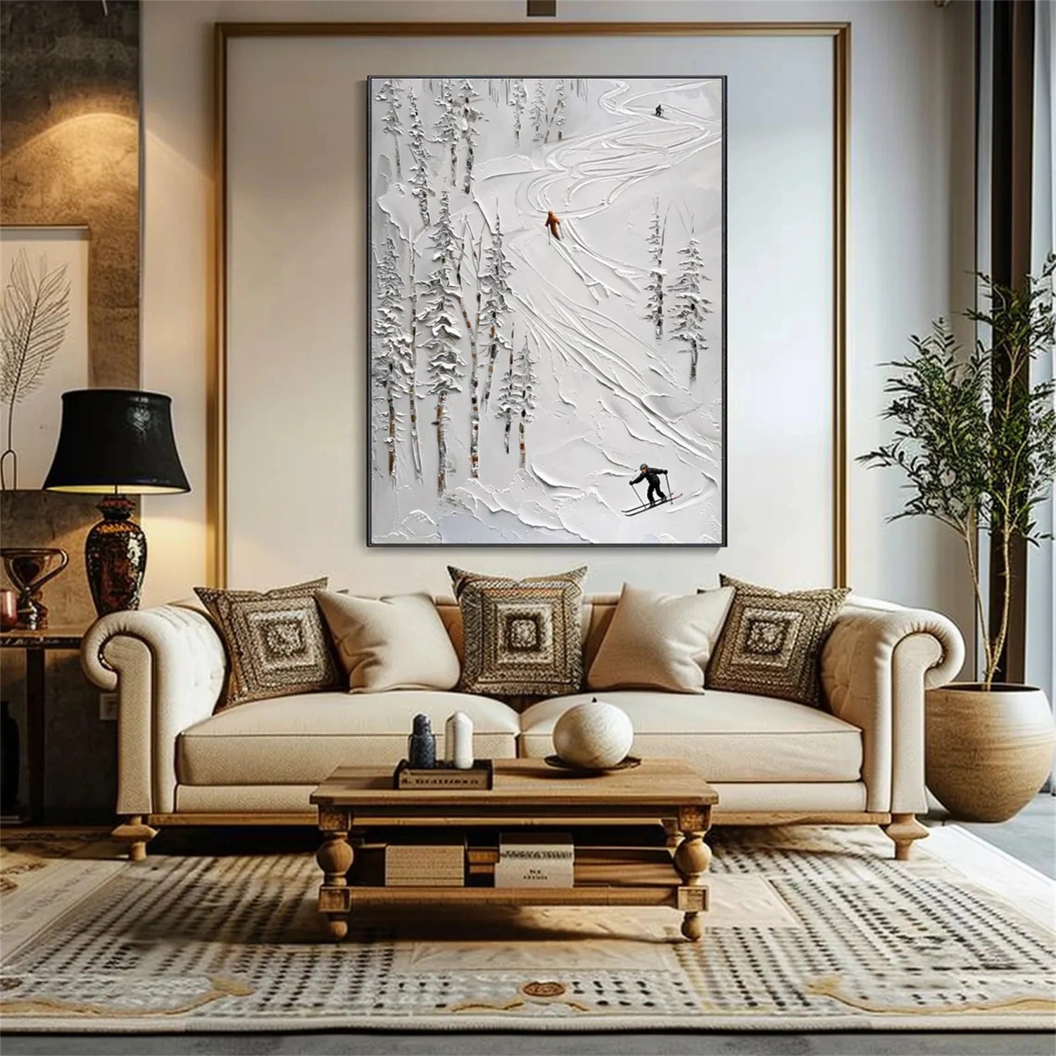 SP030 Textured Skiing Sport Art Canvas Painting - Perfect for Home Decor, Office Wall Art & Winter Sports Enthusiasts