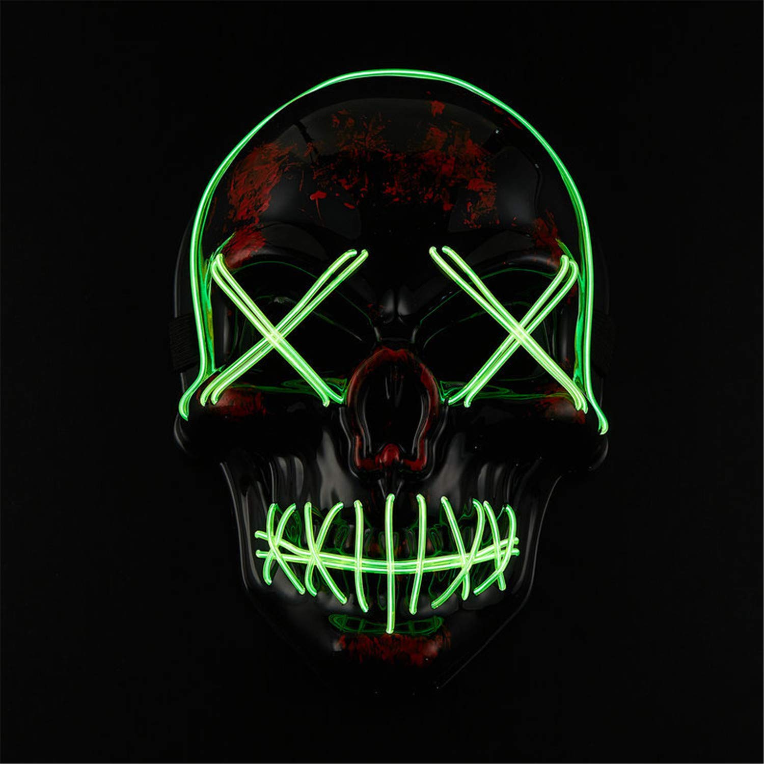 Glow-in-the-Dark LED Skull Mask with EL Wire - Scary Halloween Cosplay Costume Accessory for Party, Festival, Rave & Night Events - Light Up Purge Style Mask for Adults & Teens