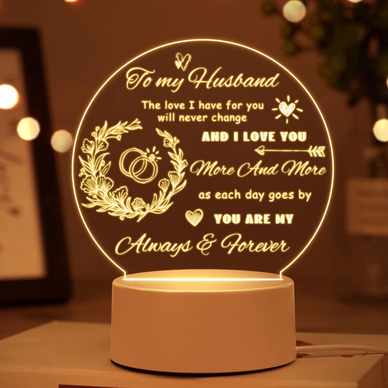 Personalized Night Light for Husband - Romantic Anniversary, Birthday, Valentine's & Christmas Gift from Wife - Thoughtful LED Bedside Lamp for Him - Perfect for Bedroom Decor, Father's Day & Special Occasions