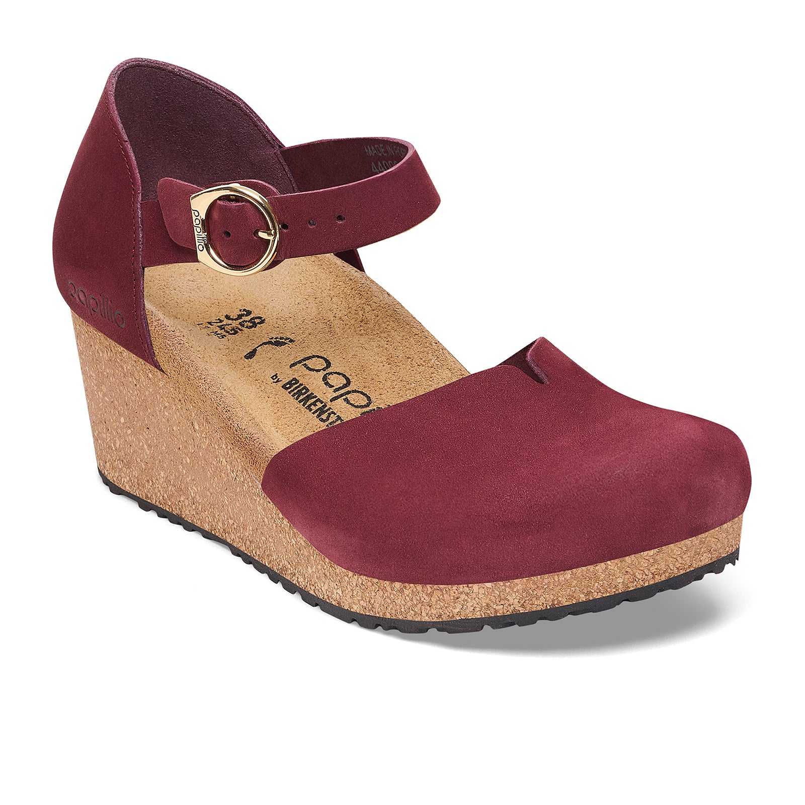 Birkenstock Mary Narrow Wedge Sandal for Women | Zinfandel Nubuck Leather | Comfortable Summer Walking Shoes for Beach, Travel & Casual Outings