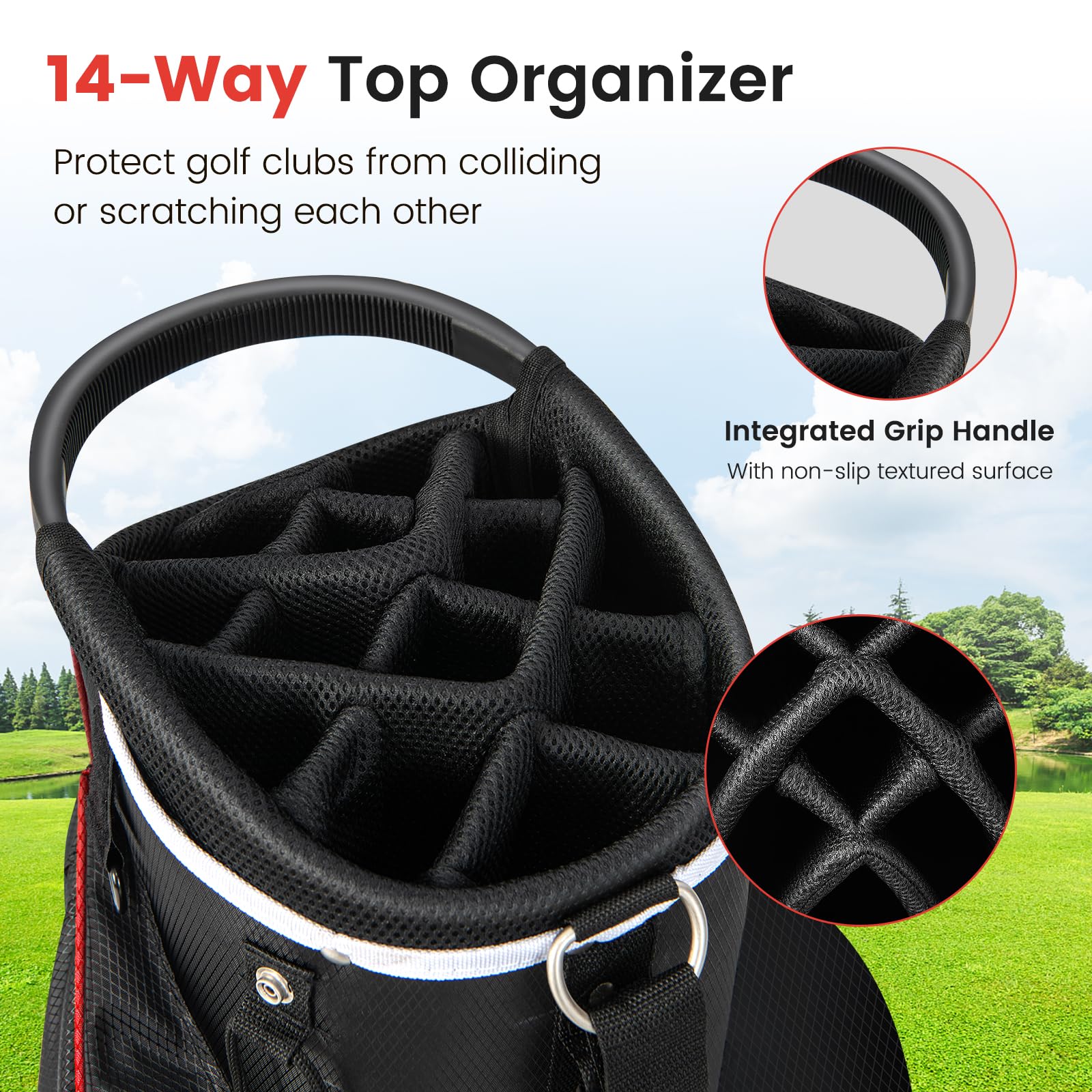 Tangkula 14-Way Golf Cart Bag - Lightweight Golf Club Organizer with 9 Pockets, Cooler Compartment, Umbrella Holder & Rain Hood - Durable Dual Strap Carry Bag for Men & Women - Perfect for Golf Courses, Driving Ranges & Country Clubs