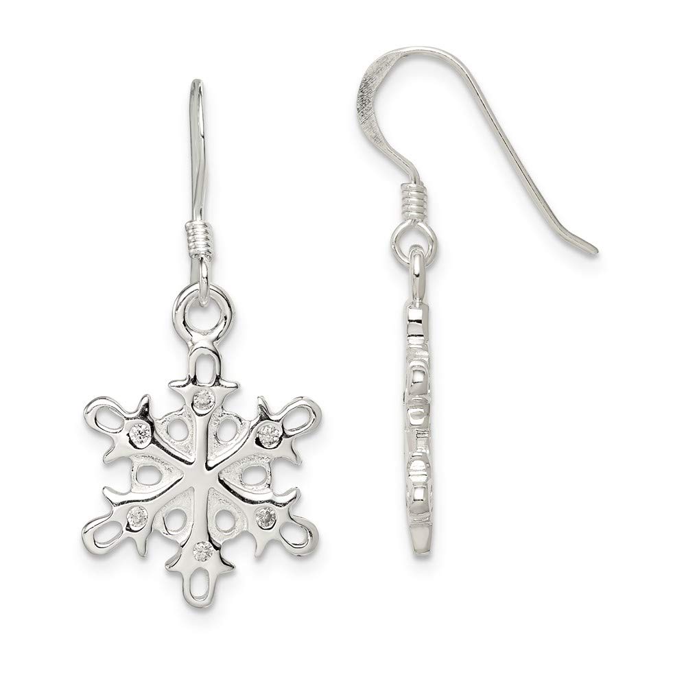 Sterling Silver CZ Snowflake Dangle Earrings for Women - Elegant Polished & Satin Finish Holiday Jewelry Gift (Perfect for Christmas, Winter Parties & Special Occasions)