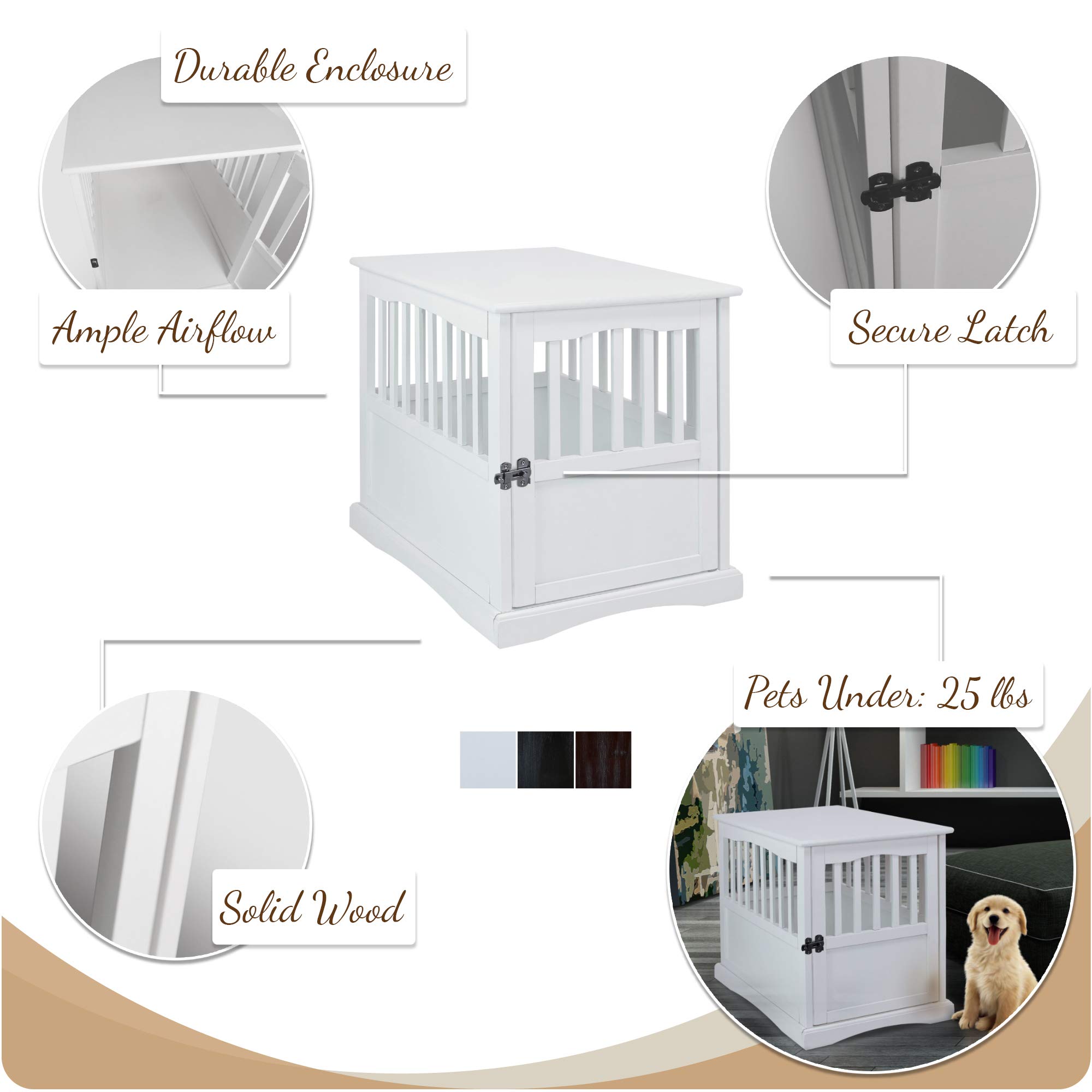 Wooden Dog Crate End Table - Lockable Indoor Pet Kennel for Small to Medium Dogs, Nightstand Furniture for Living Room & Bedroom, Black - Perfect for Home Decor & Pet Safety