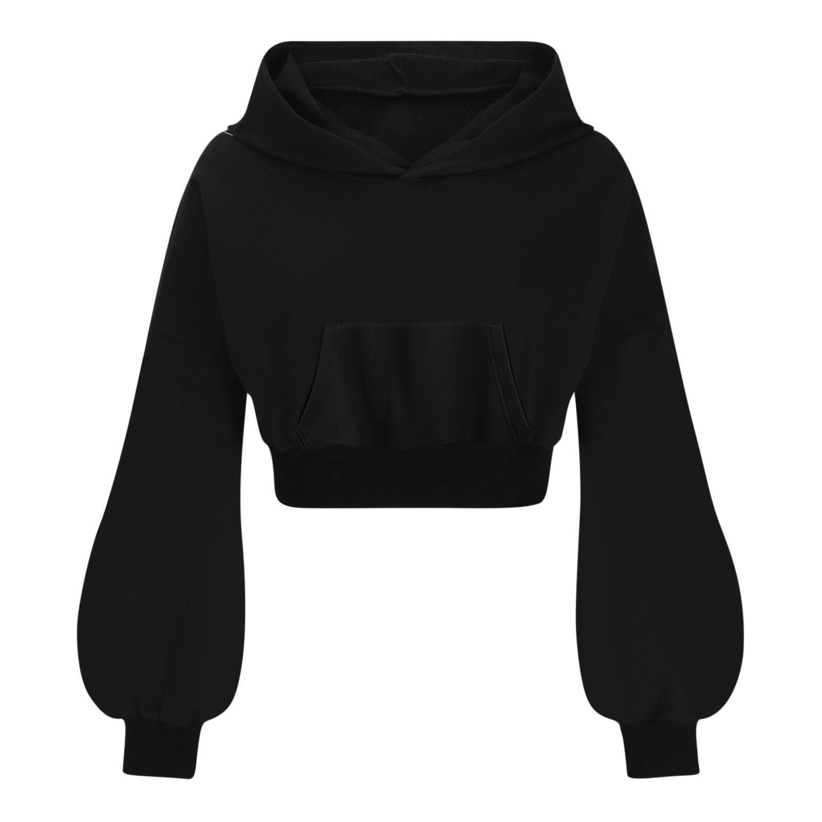 Cute Cat Ear Hoodie for Women & Girls - Long Lantern Sleeve Gothic Crop Sweatshirt with Pocket | Y2K Fashion, Casual Fall Pullover Top for Streetwear & Halloween Costume