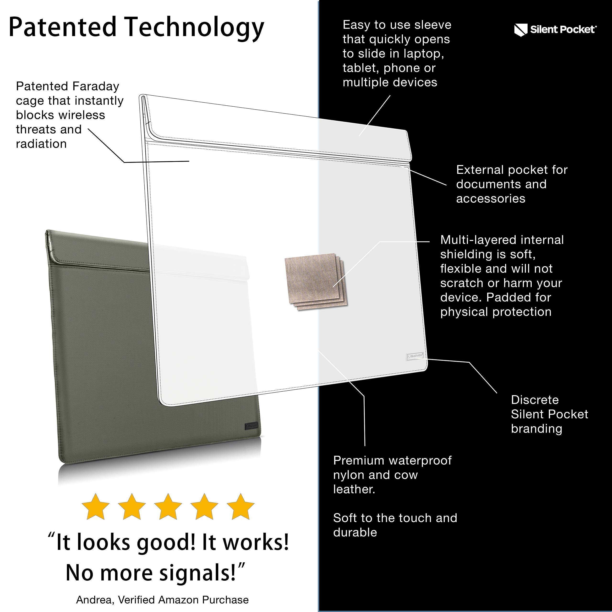 Silent Pocket Faraday Laptop Sleeve - Weatherproof Nylon Faraday Bag with Webcam Privacy Stickers - EMF Protection for Laptops, Tablets & Electronics - Ideal for Travel, Office & Digital Security