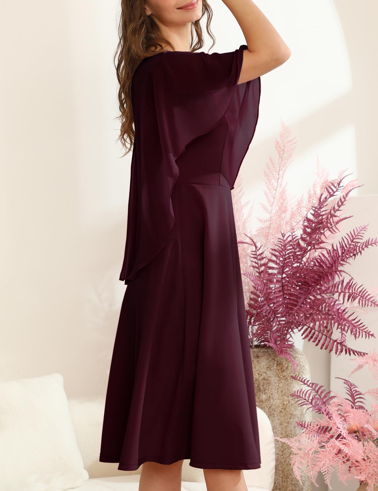 Elegant Women's Sleeveless Chiffon Cape Cocktail Dress for Wedding Guest, Formal Party & Special Occasions