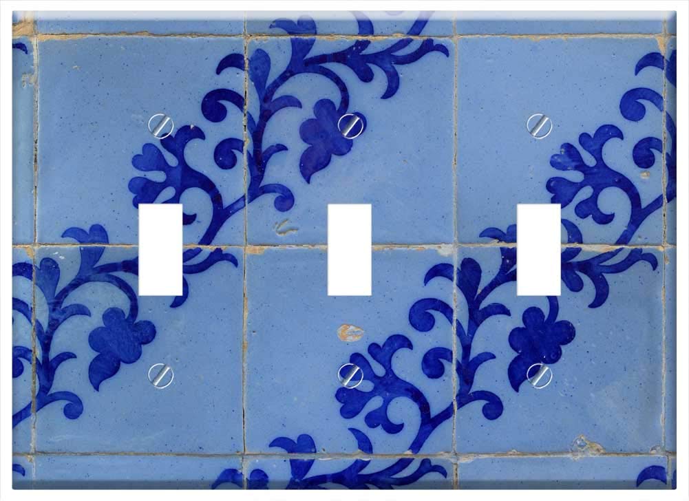 Triple Toggle Switch Plate Cover - Handmade Portuguese Ceramic Tile Design for Wall Decor | Perfect for Kitchen, Bathroom & Living Room Electrical Outlets