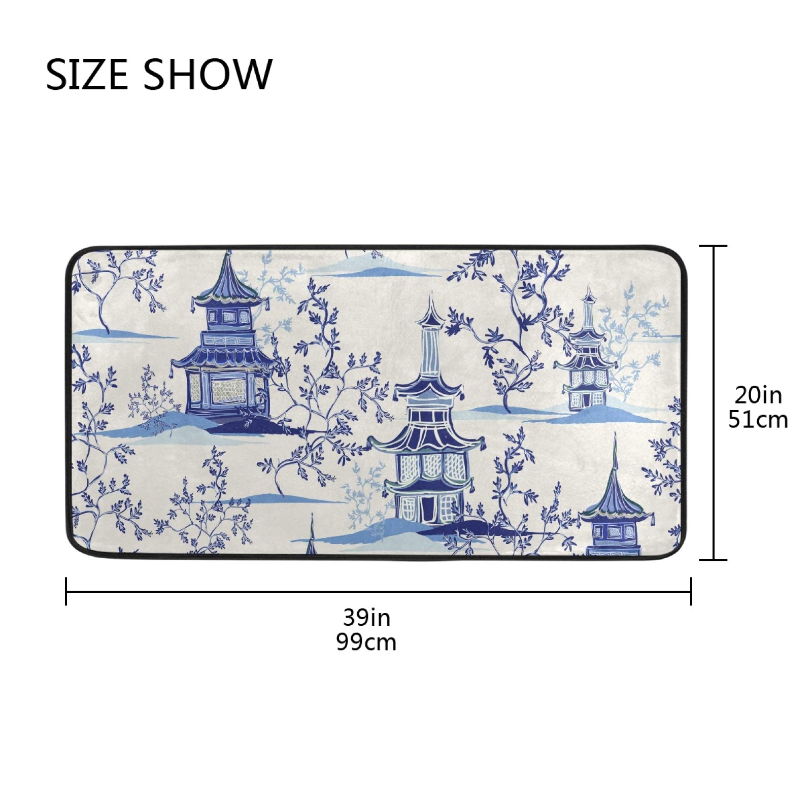 Susiyo Anti-Fatigue Kitchen Mat - Non-Slip Chinoiserie Pagoda Design Floor Rug, Oil & Stain Resistant, Easy Clean for Indoor/Outdoor Use - Perfect for Kitchens, Bathrooms & Entryways