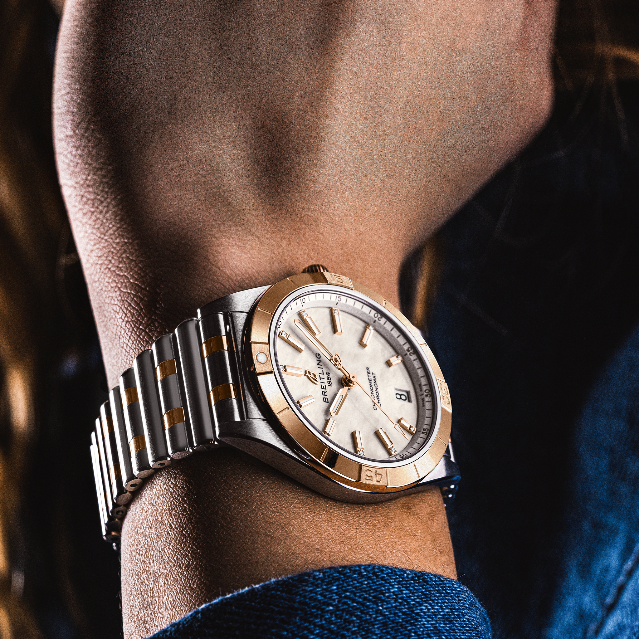 Chronomat 36mm Automatic Watch - Stainless Steel & 18k Red Gold Case, Mother of Pearl Dial with Diamonds, Luxury Bracelet | Perfect for Business Meetings, Formal Events & Special Occasions