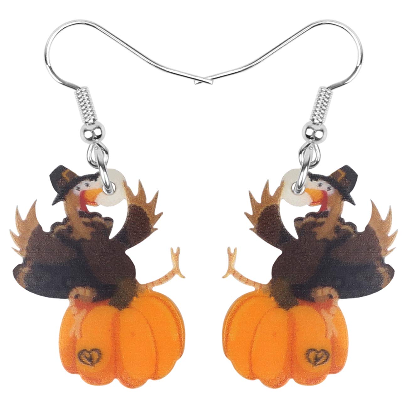 WEVENI Acrylic Fall Thanksgiving Pumpkin Turkey Earrings - Cute Anime Chicken Dangle Drop Fashion Jewelry for Women - Perfect Gift for Thanksgiving, Halloween, Cosplay & Party Accessories