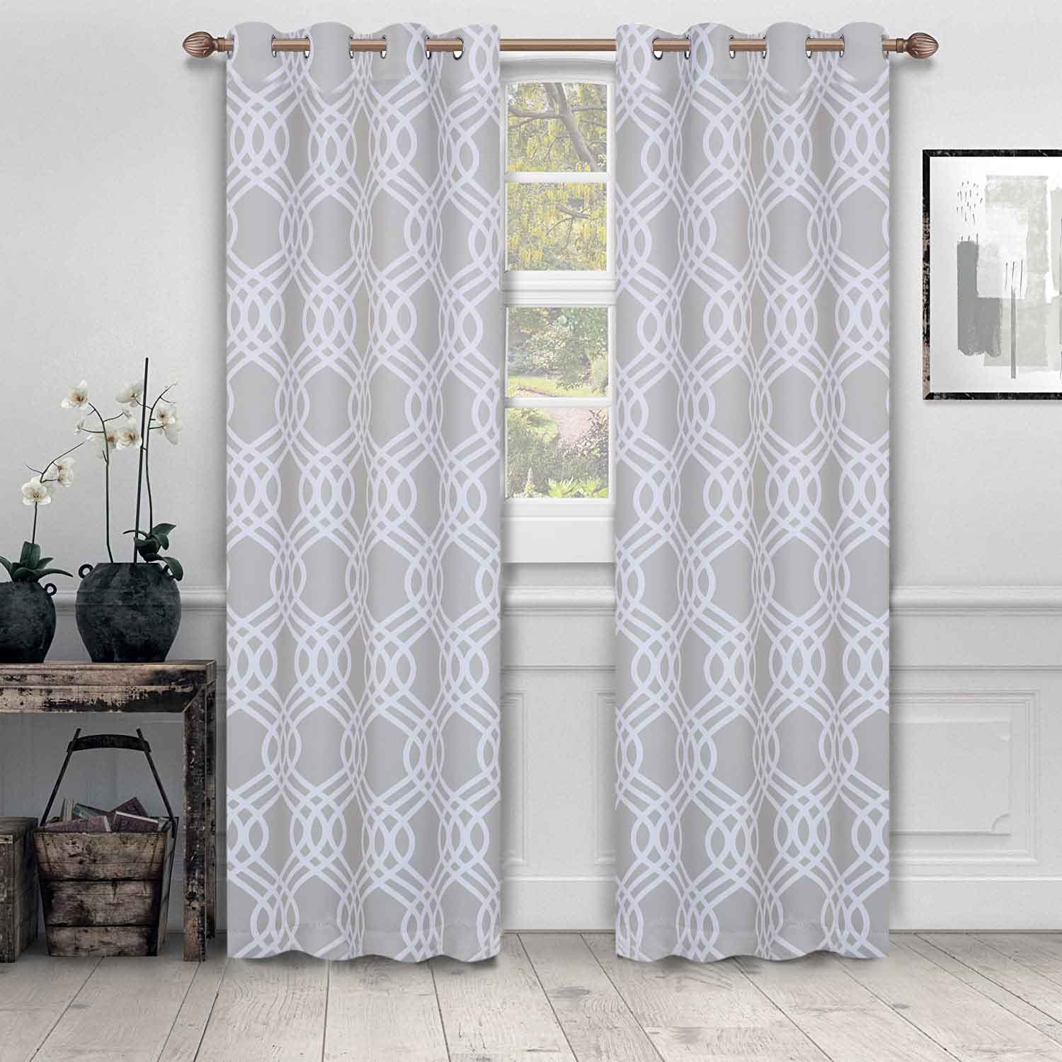 Blackout Curtains for Bedroom - Washable Room Darkening Ribbon Trellis Curtain Panel Set - Perfect for Nursery, Home Theater & Light Sleepers