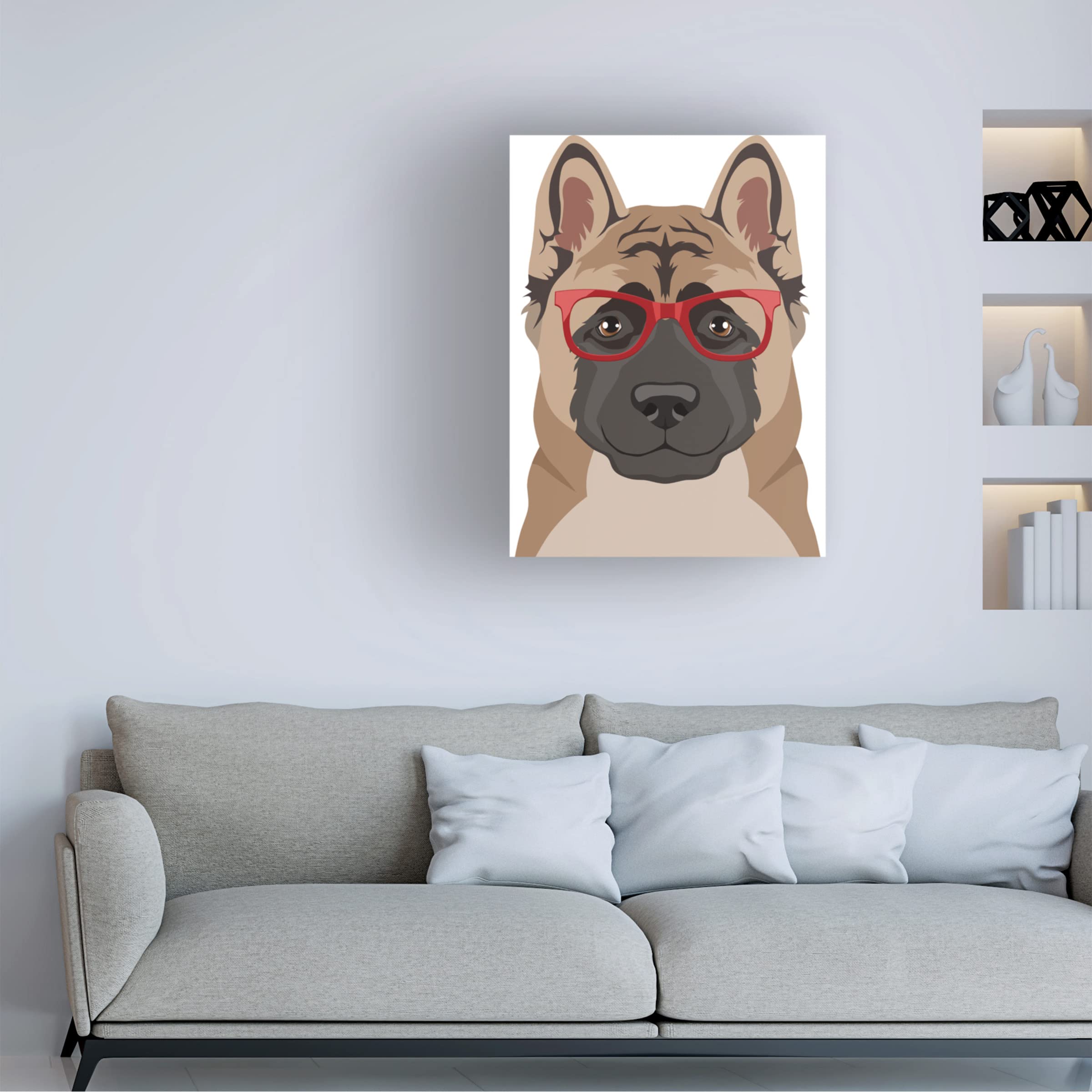 Trademark Fine Art 'Akita Wearing Hipster Glasses' Canvas Wall Art Print - Modern Dog Portrait Painting for Living Room, Bedroom & Office Decor