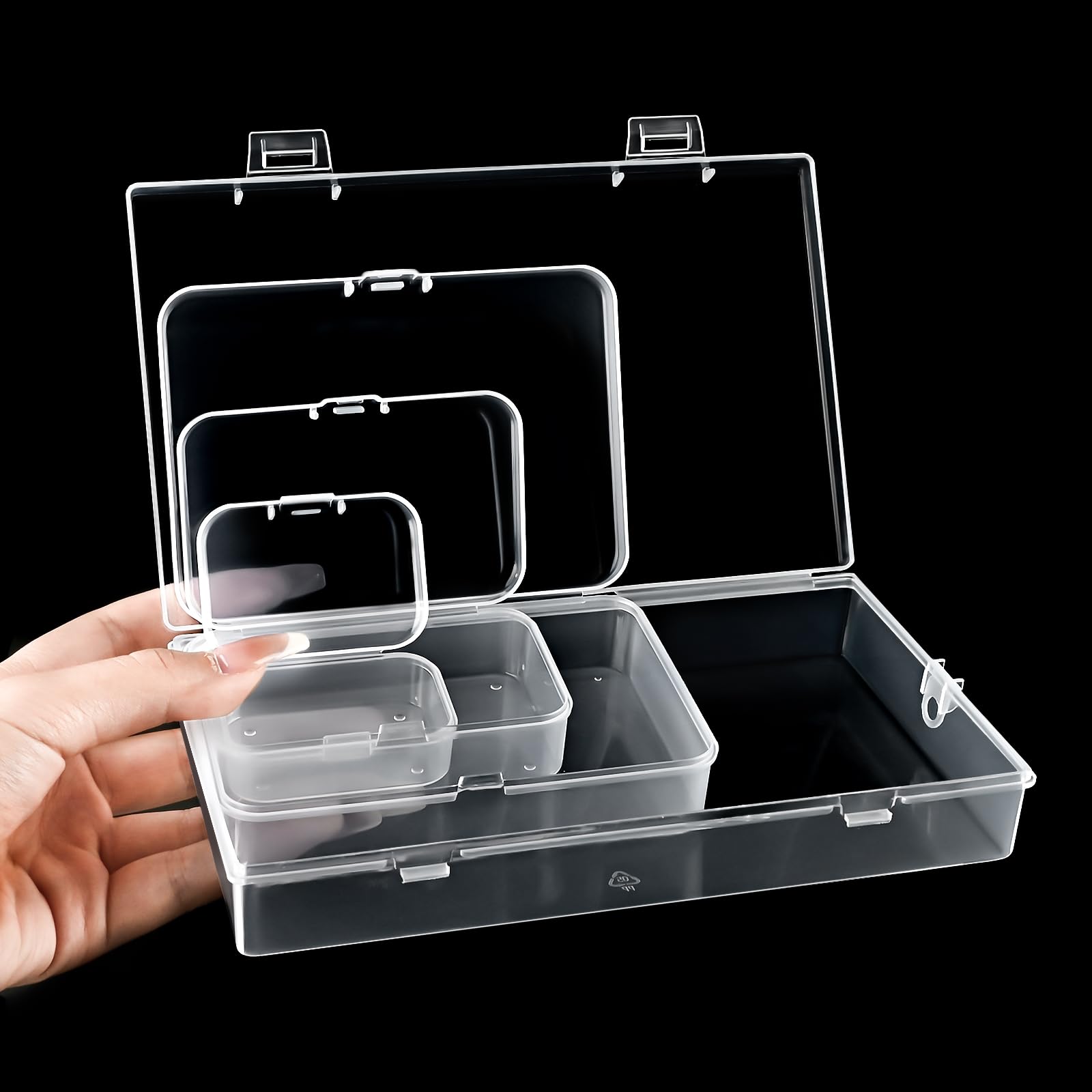 24-Pack Small Plastic Storage Containers with Hinged Lids - Mini Rectangular Organizer Boxes for Jewelry Beads, Crafts & Office Supplies | Portable & Stackable for Home, Workshop & Travel Organization