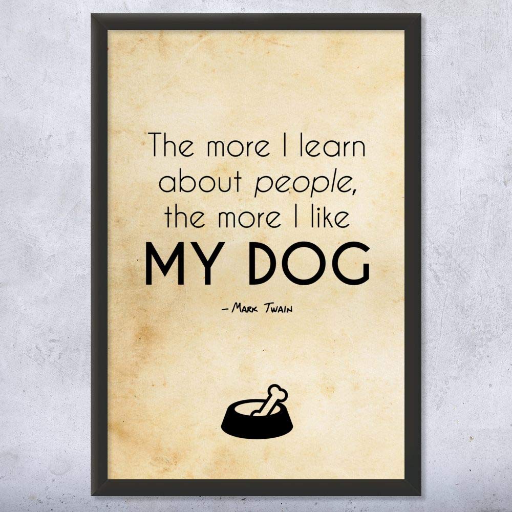 Framed Mark Twain Quote Dog Print - Vintage Paper Dog Wall Art for Pet Lovers, Perfect Gift for Dog Trainers & Veterinarians (12x16) - Ideal for Home Decor, Office Wall Art & Pet Store Displays