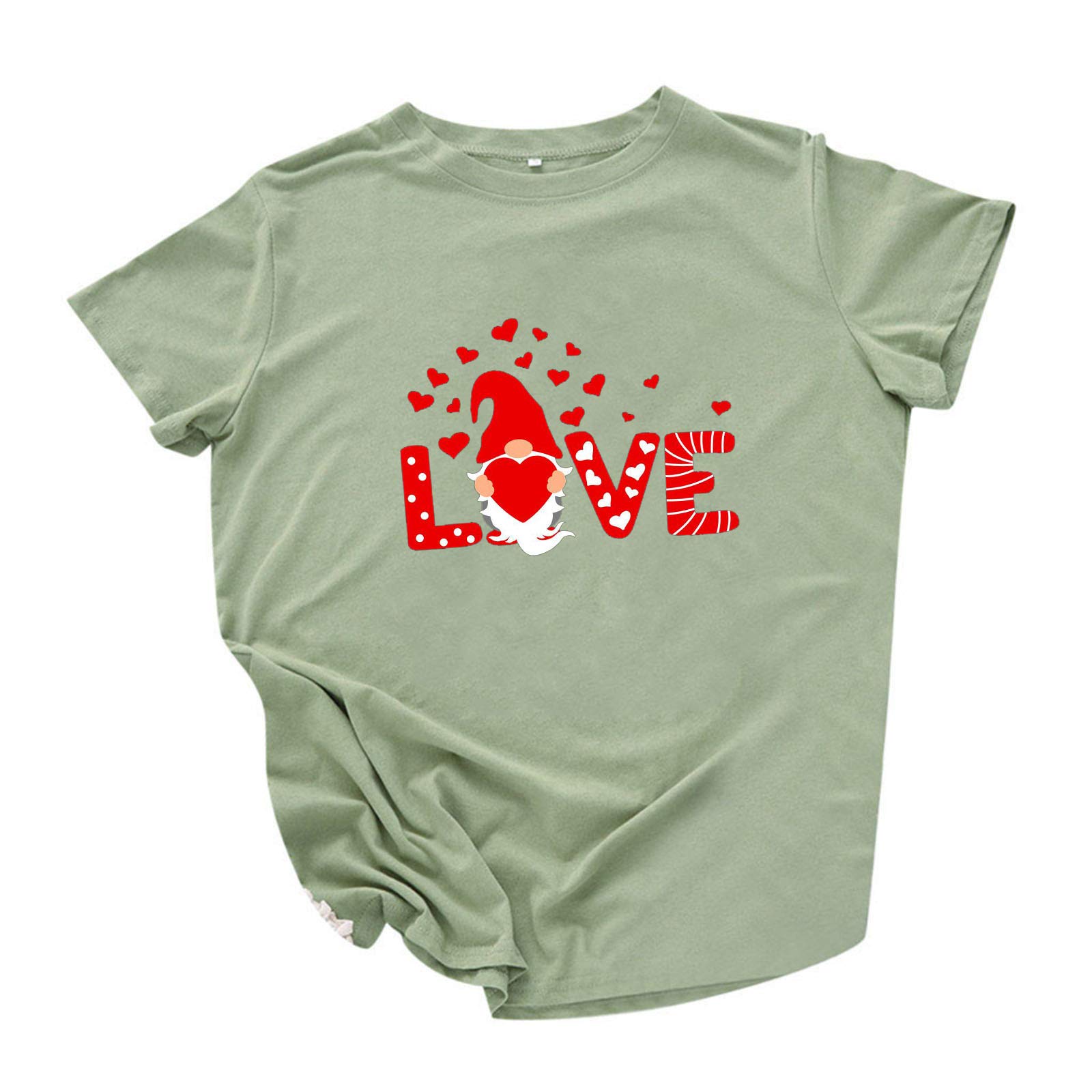 Valentine's Day Heart Print Short Sleeve White T-Shirt for Women - Casual Blouse & Cute Printed Top for Date Night, Girls' Day Out & Summer Outfits