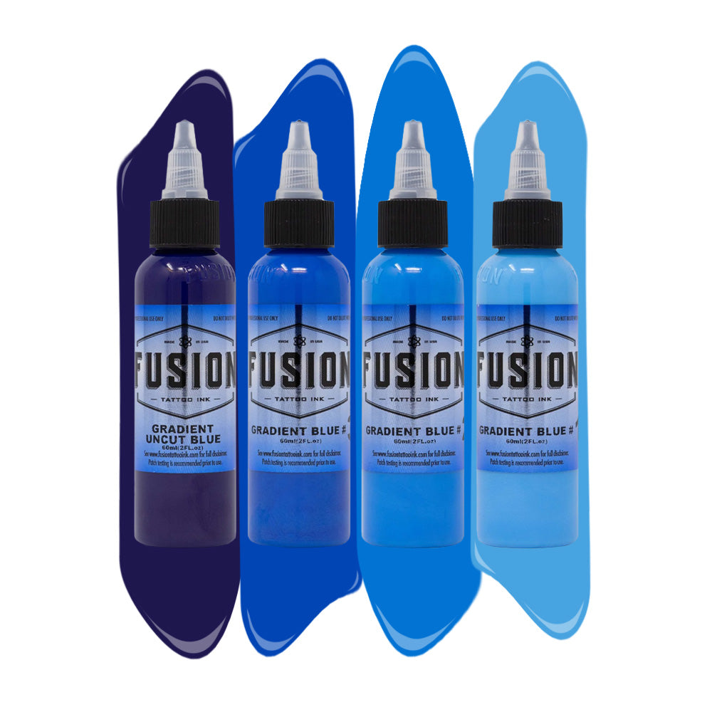 Premium Gradient Blue 4-Pack Tattoo Ink Set (1oz Each) - Professional Fusion Ink for Tattoo Artists - Perfect for Sleeves, Cover-Ups & Detailed Work