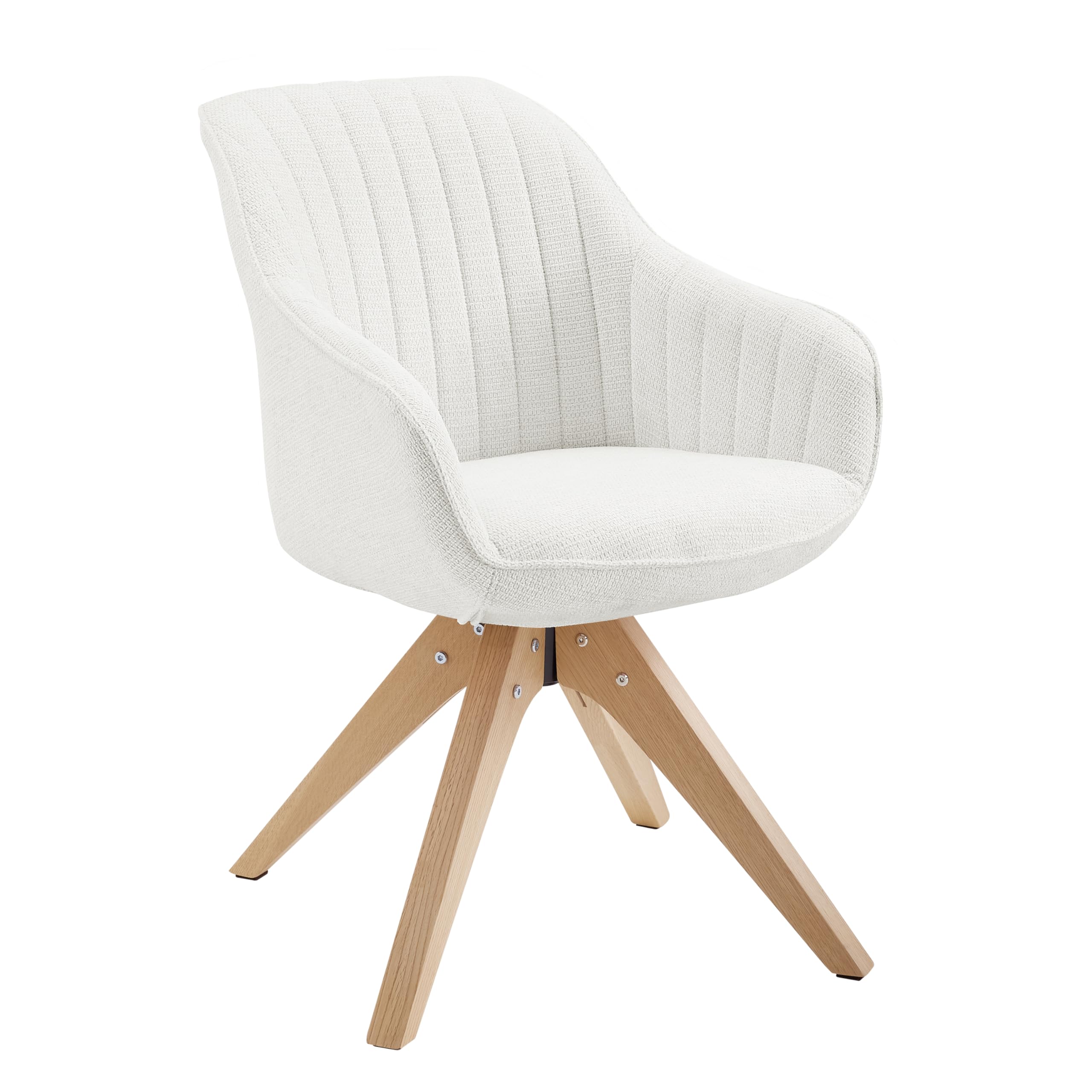 Art Leon Mid Century Modern Swivel Dining Chair - Upholstered Fabric with Oak Wood Legs, Armchair for Dining Room & Living Room - Off White - Perfect for Home Decor, Entertaining & Relaxation