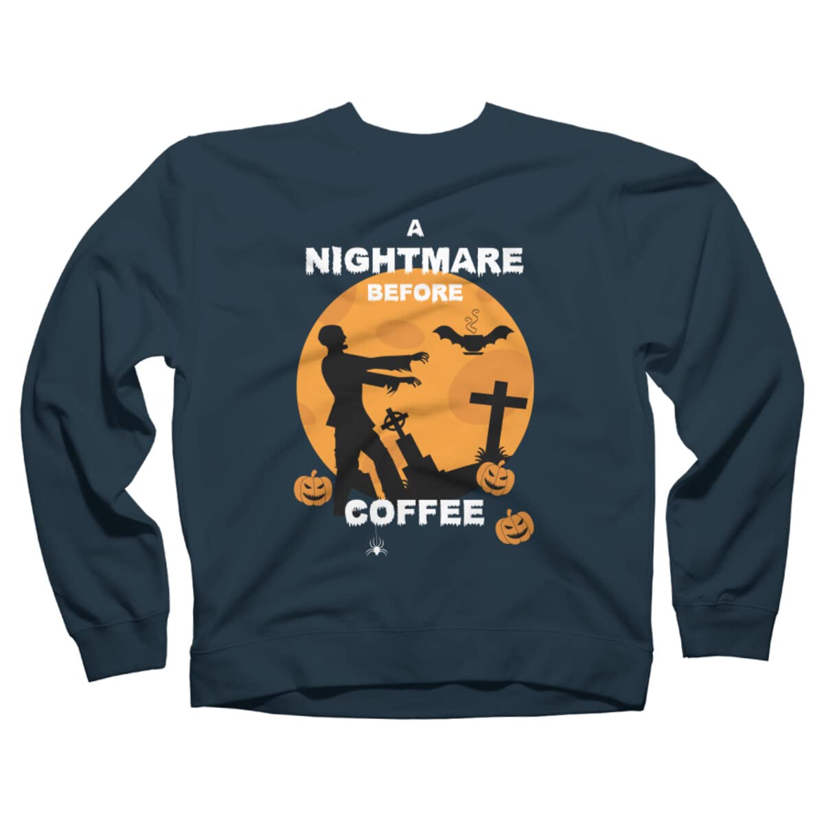 Funny Halloween Zombie Sweatshirt - Design By Humans Unisex A Nightmare Before Coffee - Perfect for Halloween Costumes, Cosplay & Casual Wear
