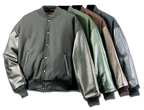 REED Genuine Leather Varsity Jacket for Men - Made in USA, Black, Large Size - Perfect for Casual Wear, School Spirit & Outdoor Activities