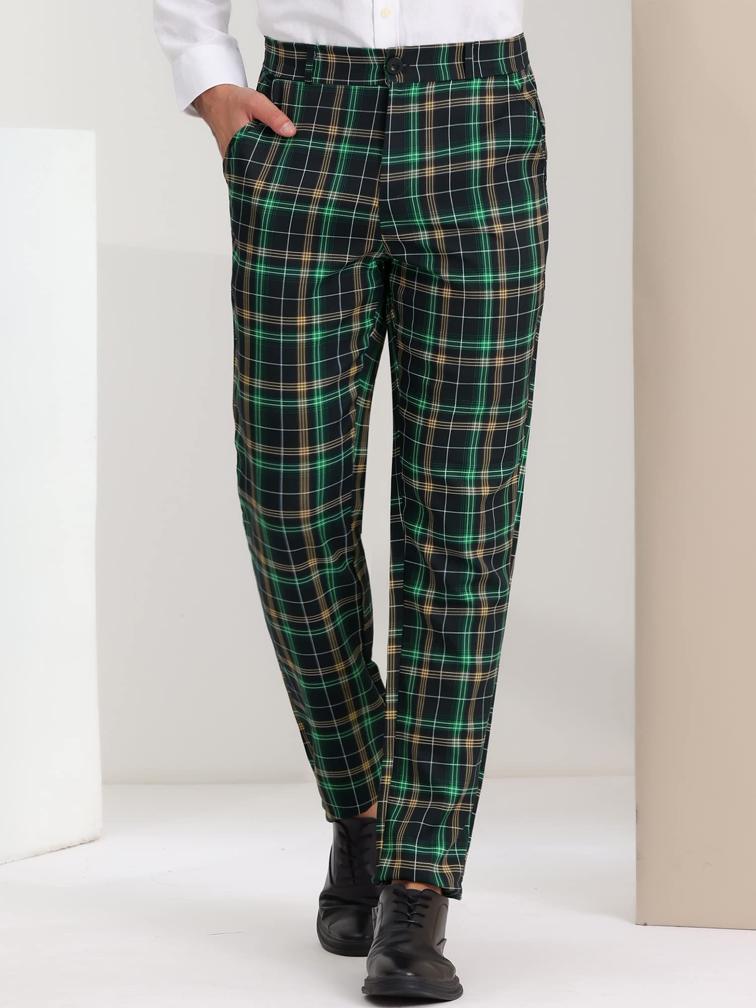 Lars Amadeus Men's Checkered Dress Pants - Flat Front, Regular Fit Plaid Slacks for Work & Prom | Office Wear, Business Casual & Formal Occasions