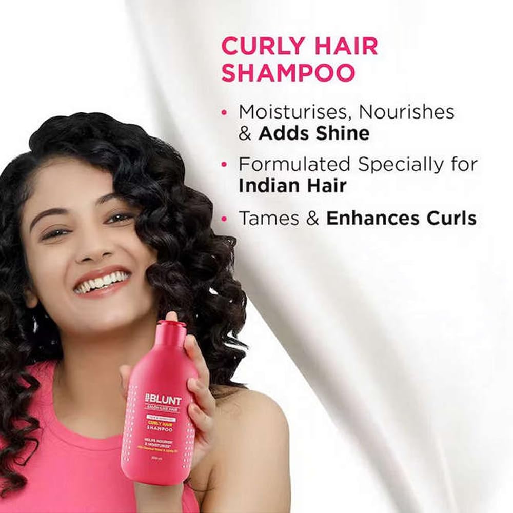 BBLUNT Curly Hair Shampoo with Coconut Water & Jojoba Oil - 300ml for Natural Curls, Hydration & Frizz Control | Perfect for Dry, Damaged Hair at Home or Salon Use