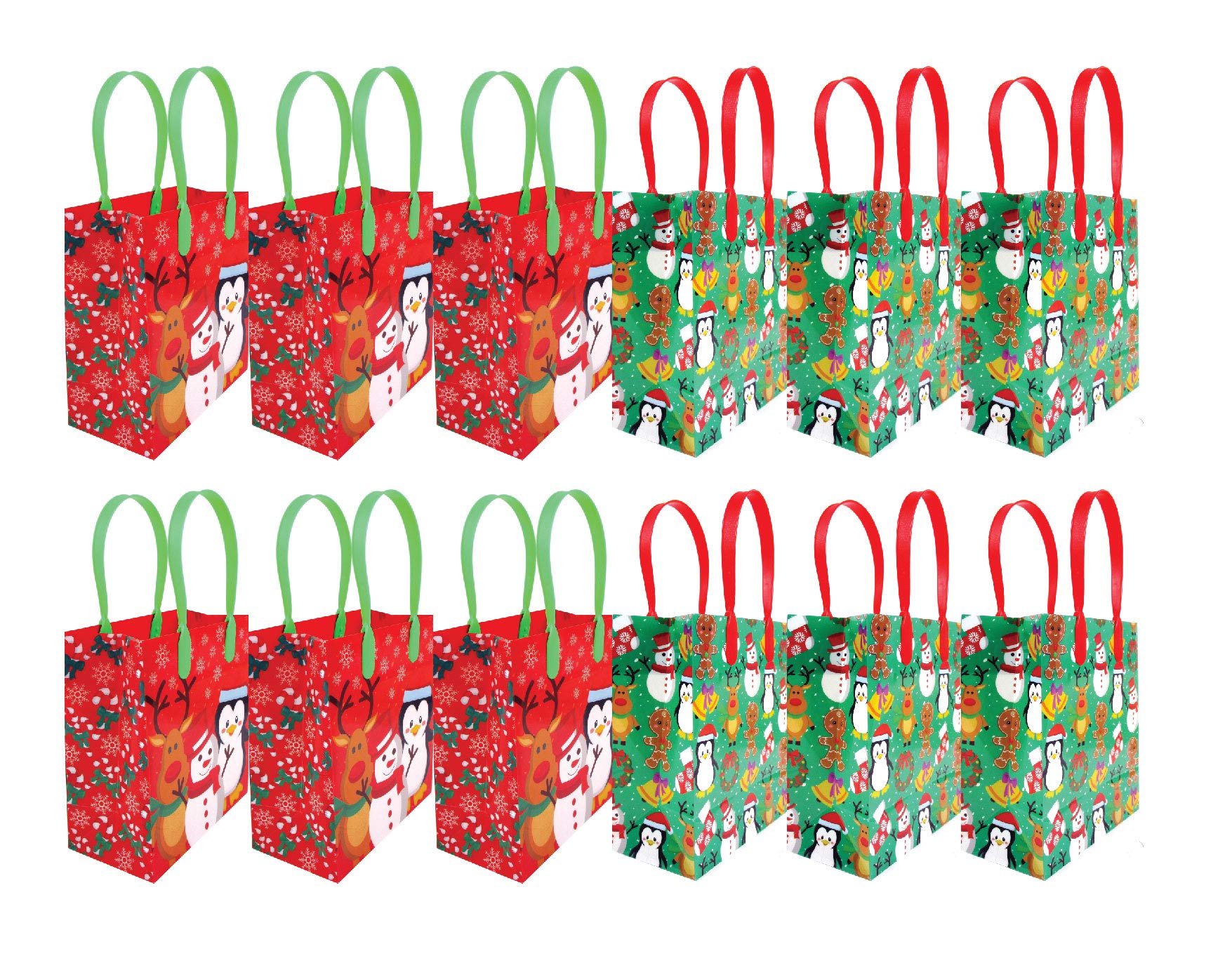 TINYMILLS Christmas Party Favor Bags with Handles - 12 Pack Holiday Treat Bags for Candy, Gifts & Party Supplies | Perfect for Christmas Celebrations, School Events & Office Parties