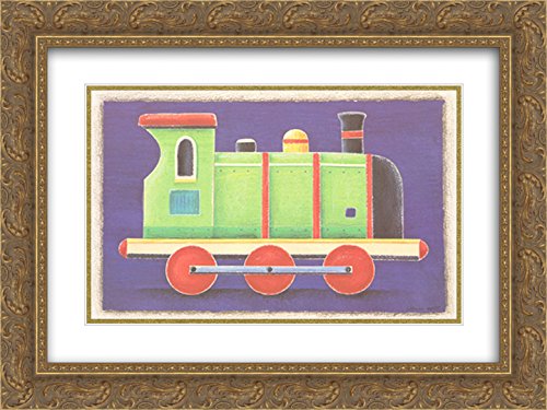 Simon Hart Green Steam Train 2X Matted 20x16 Gold Ornate Framed Wall Art Print - Vintage Railway Decor for Living Room, Office & Man Cave