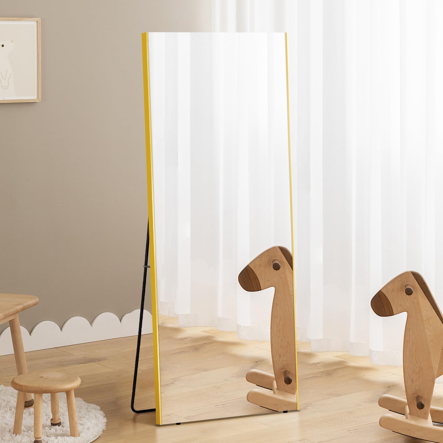 Brisafe 71x24 Inch Full Length Floor Mirror with Stand - Shatterproof Glassless Design & Aluminum Alloy Frame - Gold Full Body Mirror for Living Room, Bedroom, Dressing Room | Perfect for Home Decor, Outfit Checks & Selfie Background