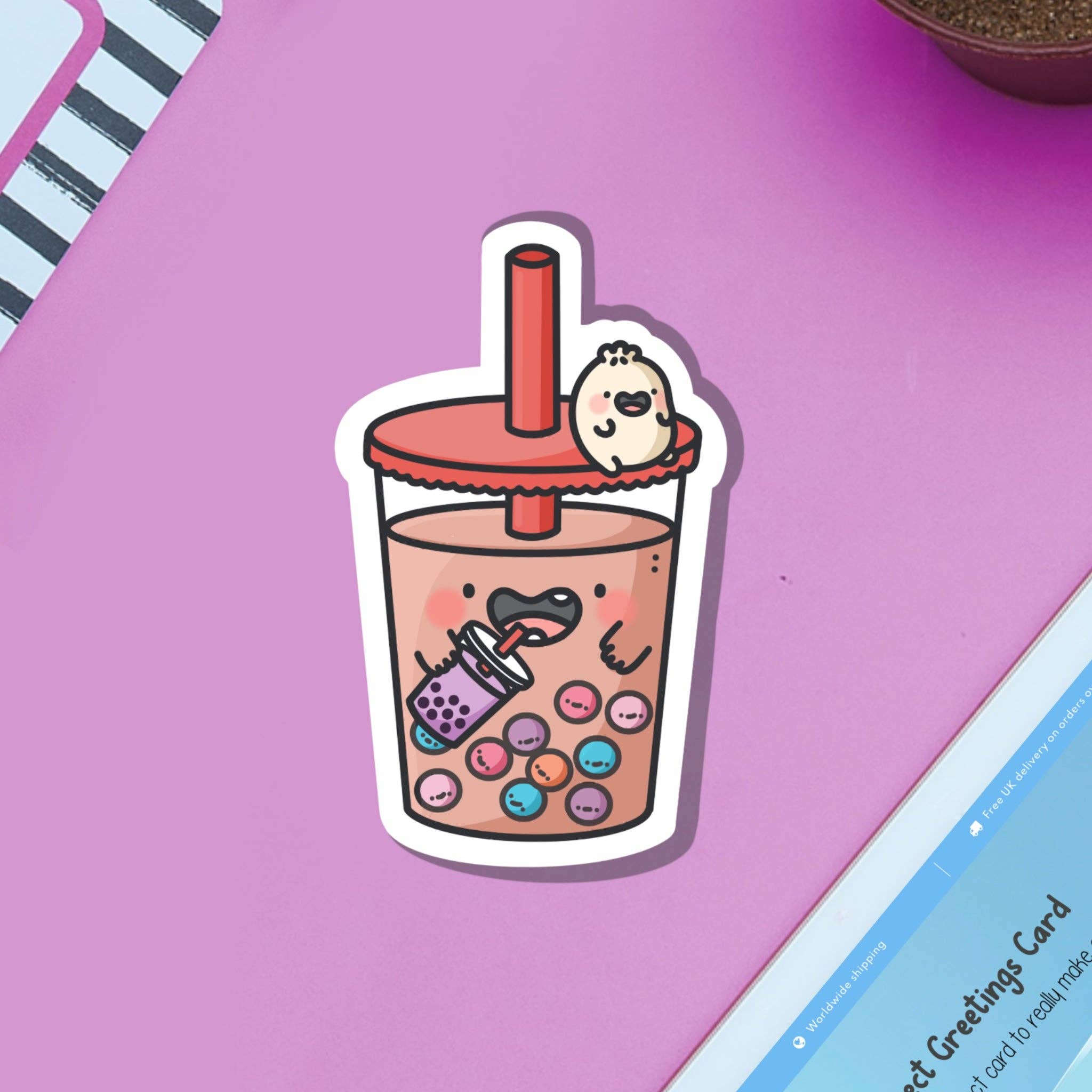 Bubble Tea Vinyl Sticker - Cute Kawaii Boba Drink Decal for Laptops, Water Bottles & DIY Crafts - Perfect for Scrapbooking, Journaling & Gift Wrapping