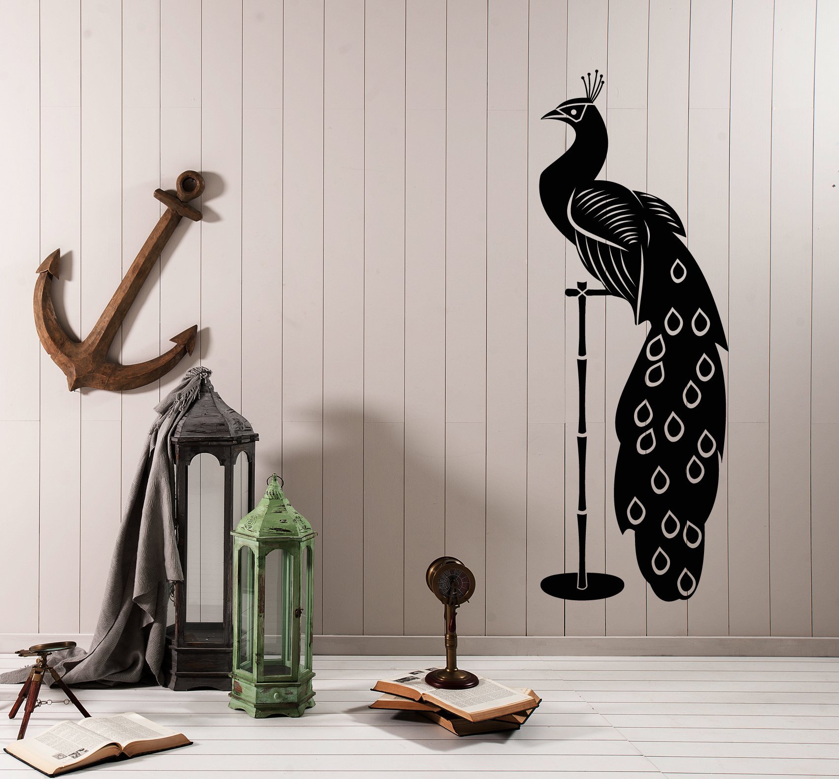 Exotic Peacock Vinyl Wall Decal - Large Black Bird Animal Sticker for Room Decor (2696ig) | Perfect for Nursery, Bedroom & Living Room Wall Art