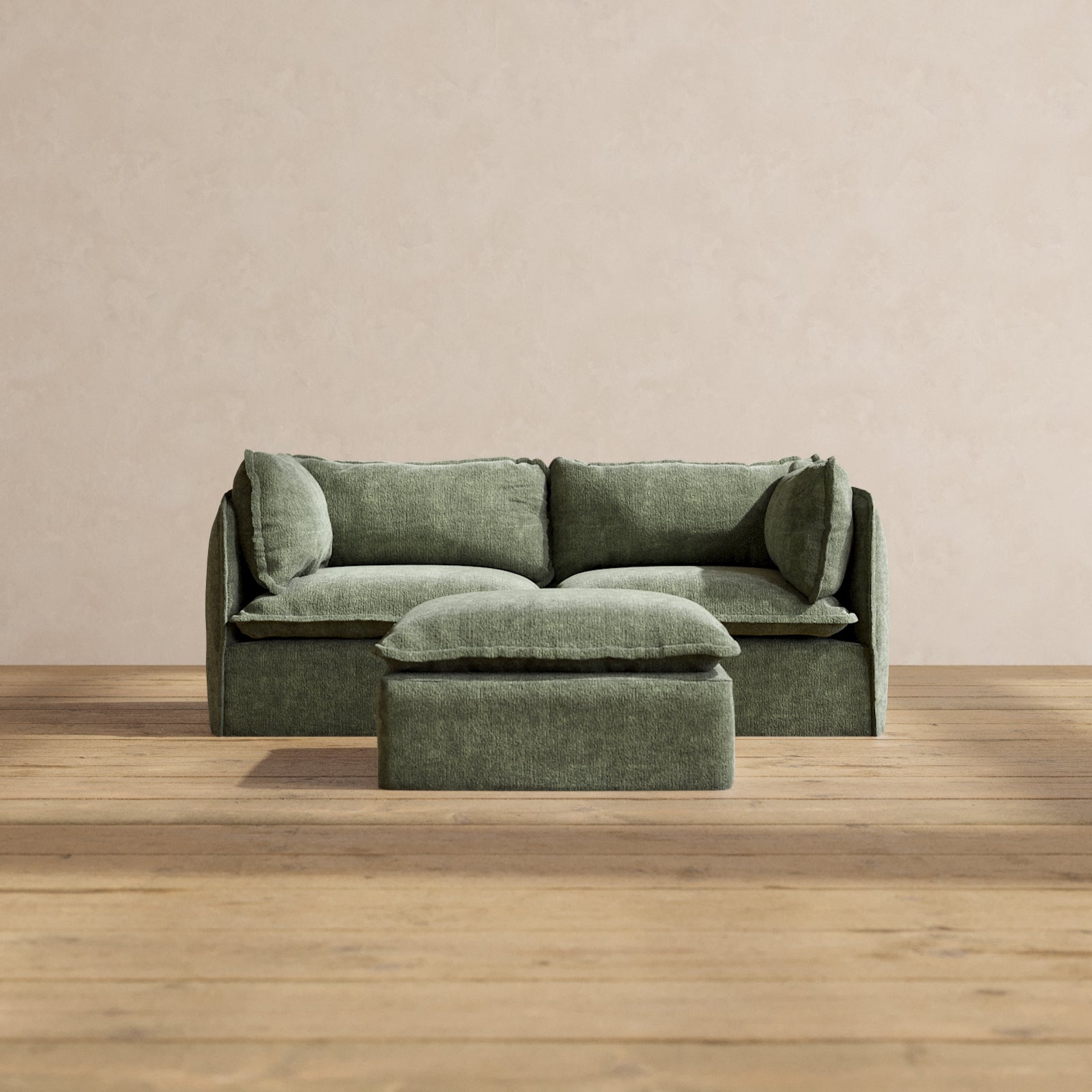 Modular Performance 2 Seater Sofa with Ottoman in Willow Fabric | Modern Living Room Furniture for Small Spaces | Perfect for Apartments, Condos and Cozy Home Decor