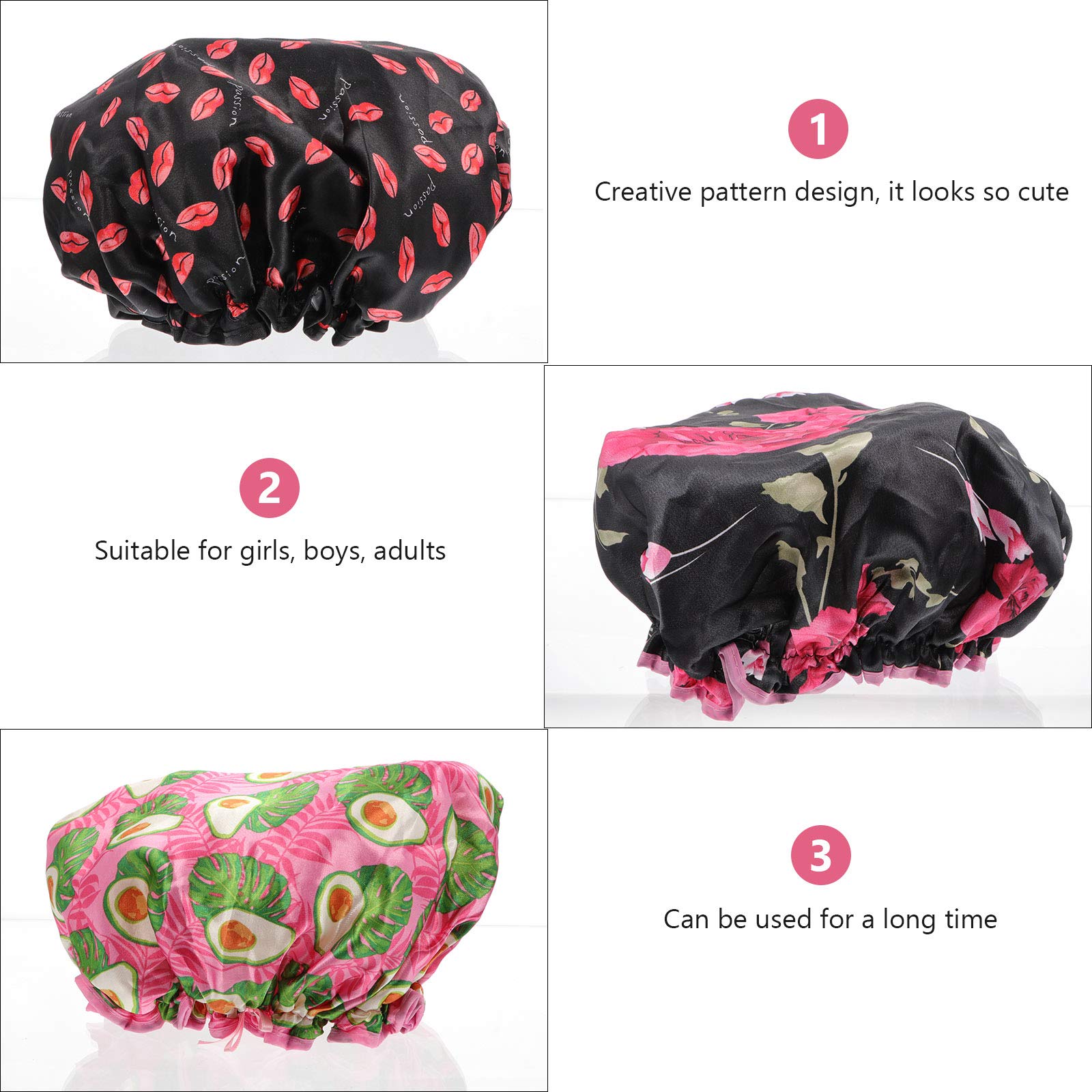 3pcs Printed Shower Caps for Women - Silk Sleep Bonnet & Bath Hat - Waterproof PEVA Material for Hair Protection During Shower, Sleep & Spa - Cute Floral Design