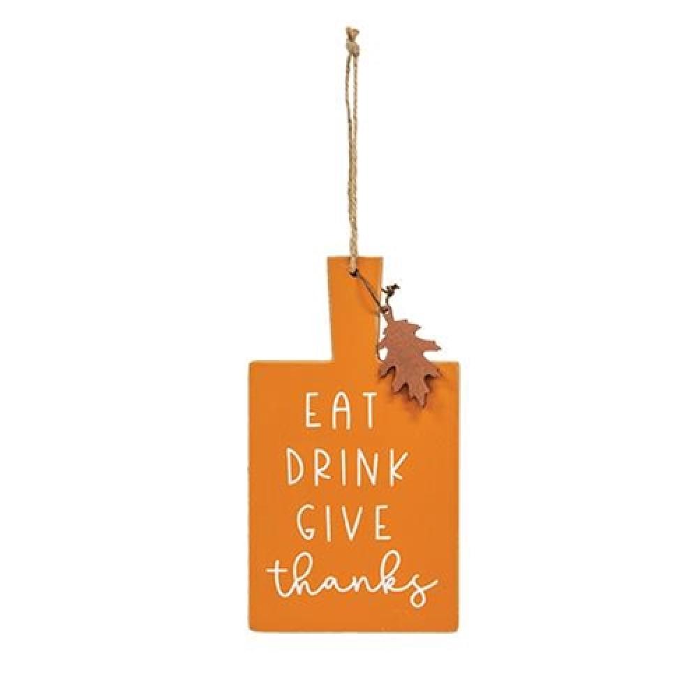 Eat Drink Give Thanks Wooden Cutting Board Sign - Thanksgiving Kitchen Decor for Dining Table & Holiday Home Decoration