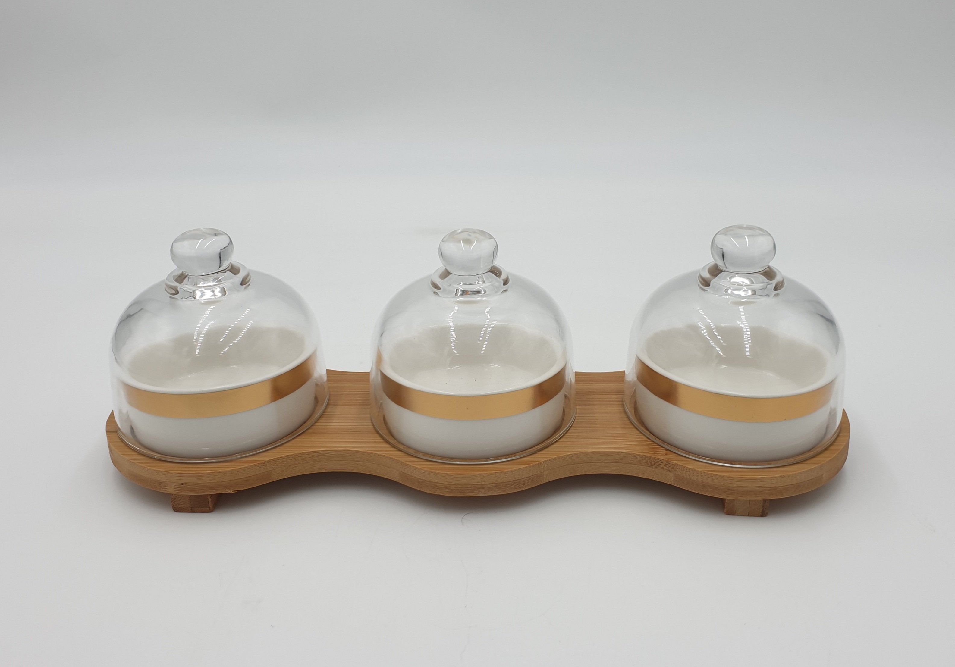 3-Section Candy Jar with Wooden Base - Perfect for Candy Storage, Party Decor, and Kitchen Organization