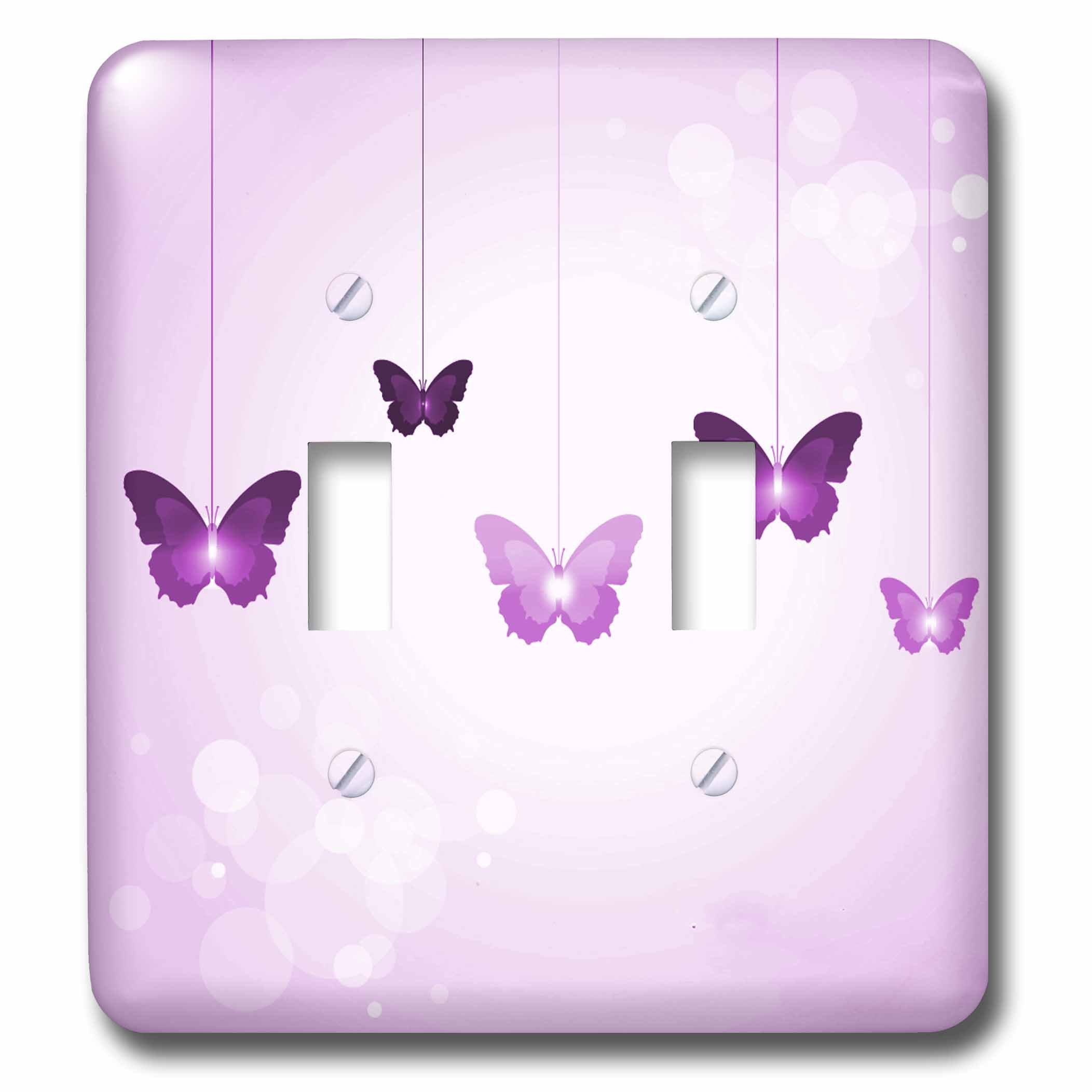 3D Rose Cute Purple Butterfly Double Toggle Switch - Light & Dark Purple Dangling Butterflies Design for Lamps & Home Decor | Perfect for Bedroom, Nursery & DIY Lighting Projects