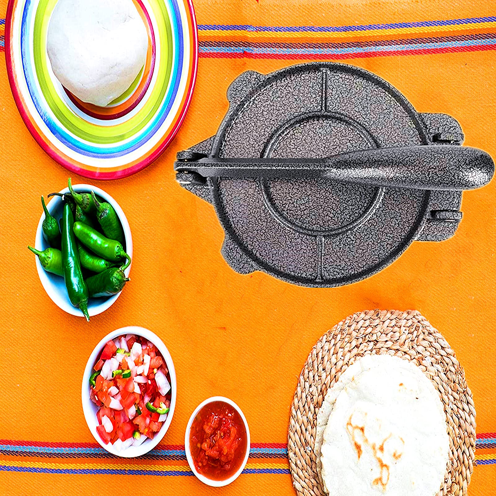 6.5 Inch Black Aluminum Tortilla Press - Heavy Duty Cast Alloy Tortilla Maker for Homemade Pancakes, Crepes & Flapjacks | Perfect for Mexican Cuisine, Breakfast & Family Cooking