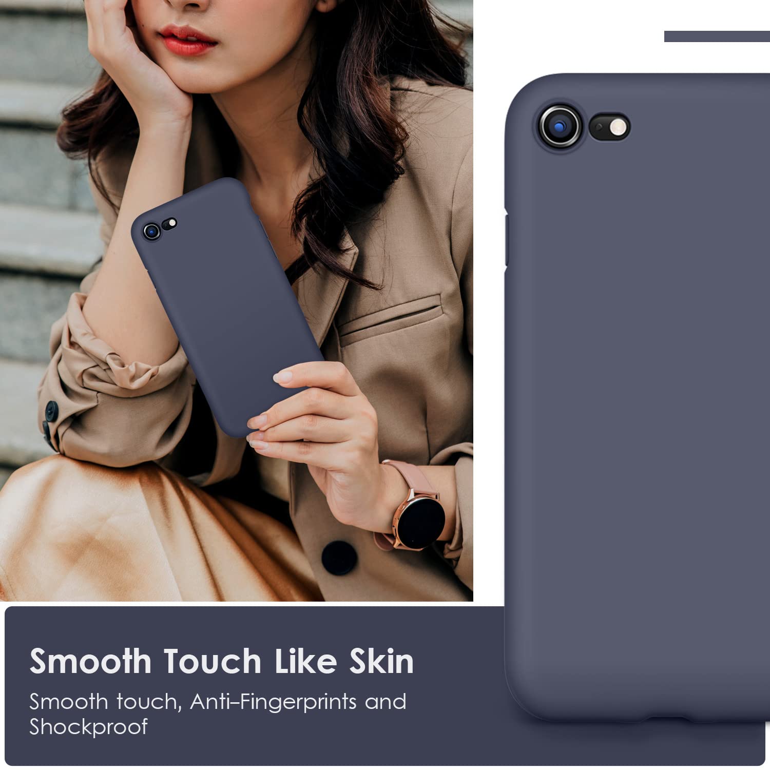 VIKESI Liquid Silicone Phone Case for iPhone SE 2022/2020, iPhone 8 & iPhone 7 (4.7 Inch) - Soft Protective Cover for Women, Men & Teens - Navy Blue - Perfect for Daily Use, Work & Travel