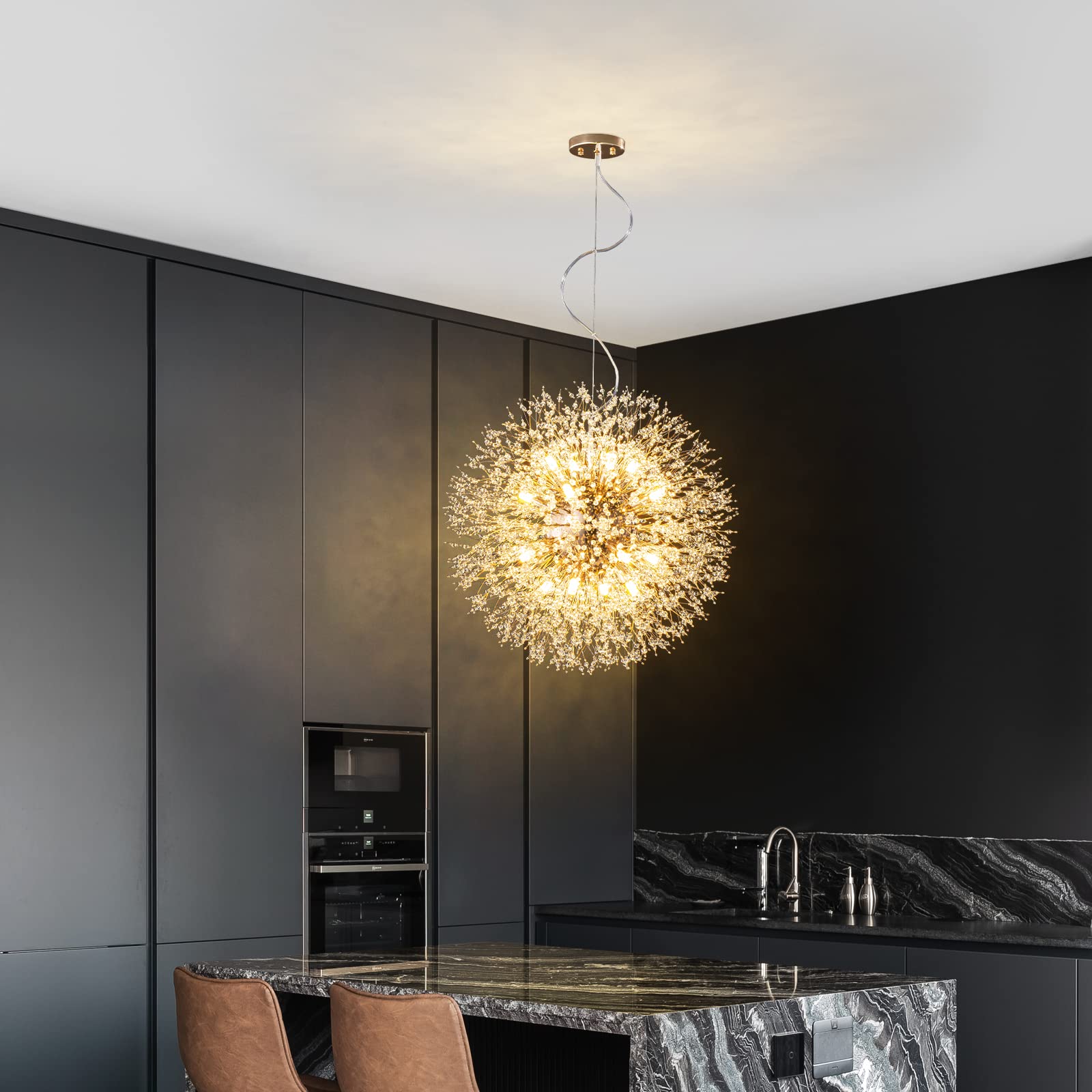 Modern Chandelier Firework Dandelion Sputnik Chandelier - 16-Light Crystal Gold Pendant Lighting Fixture for Kitchen Island, Dining Room, Bedroom & Living Room - Elegant Ceiling Light for Home Decor, Wedding & Luxury Interior Design