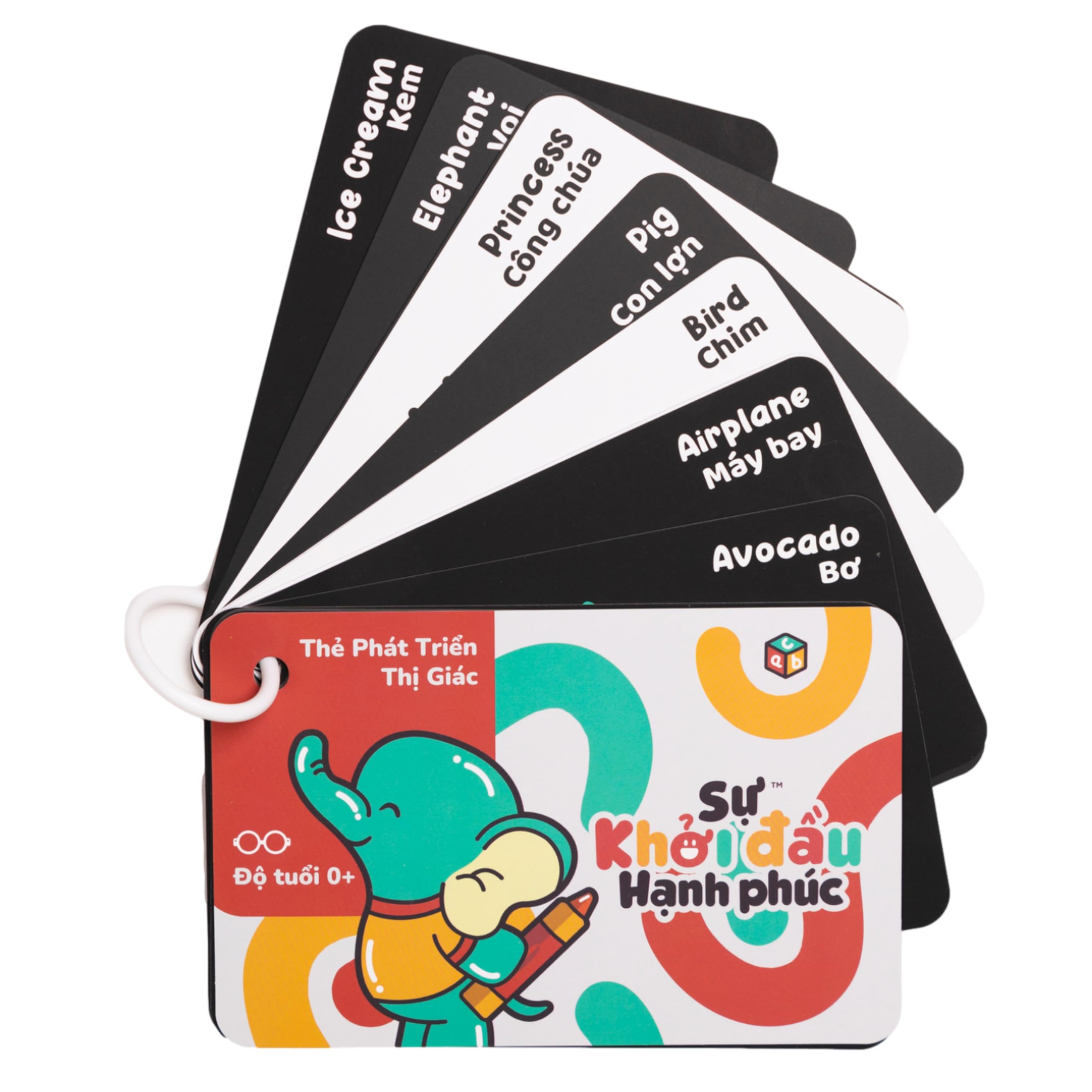 Happy Start High Contrast Baby Cards - Waterproof Tummy Time Toys for Newborns, Black and White Vision Development Cards, Diaper Bag Essentials for Ages 0+ (English & Vietnamese) - Perfect for Early Learning and Sensory Play