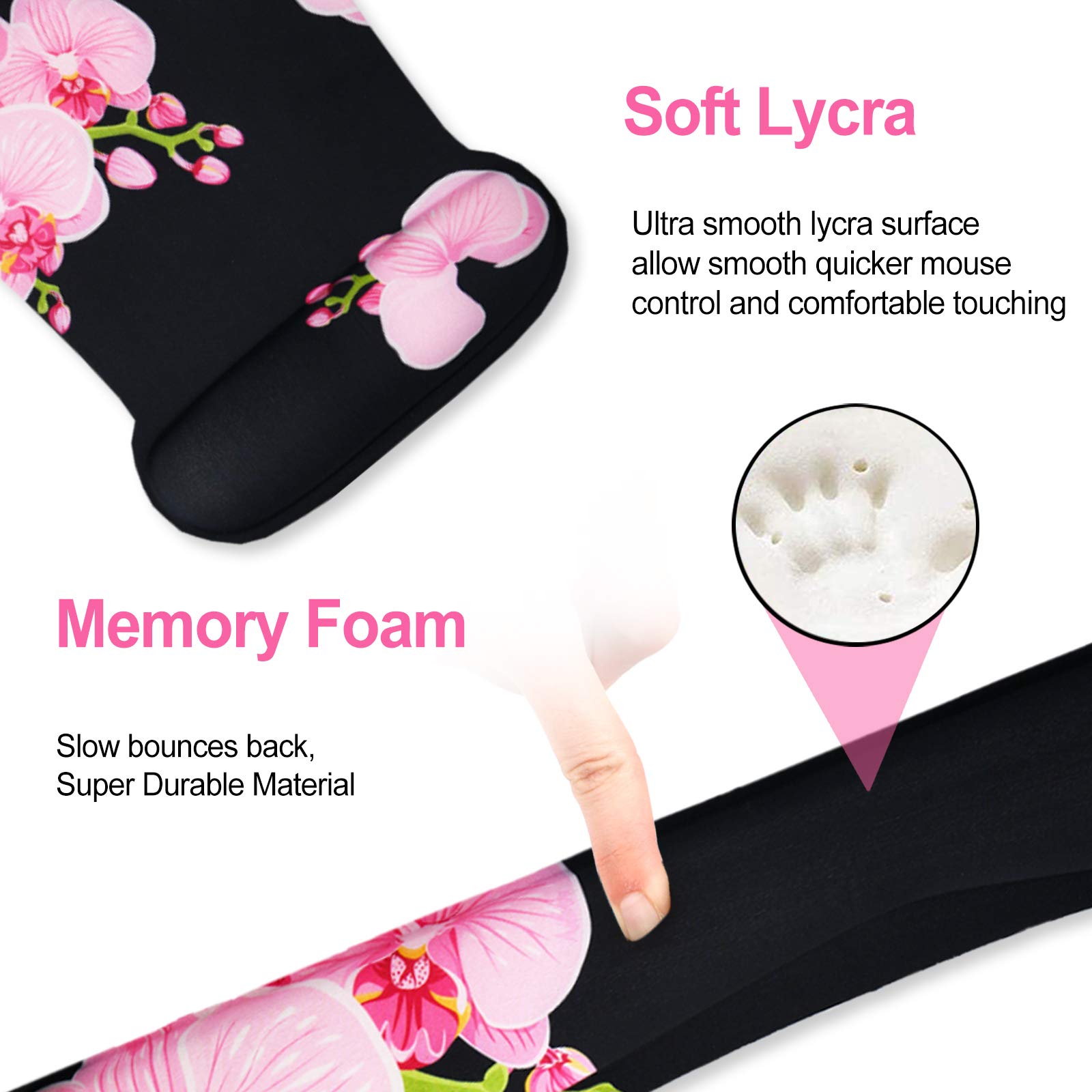 ARTSO Ergonomic Keyboard Wrist Rest & Mouse Pad Set with Memory Foam - Comfortable Wrist Support for Pain Relief, Durable Pink Orchid Butterfly Design - Perfect for Office, Gaming, and Long Computer Work Sessions