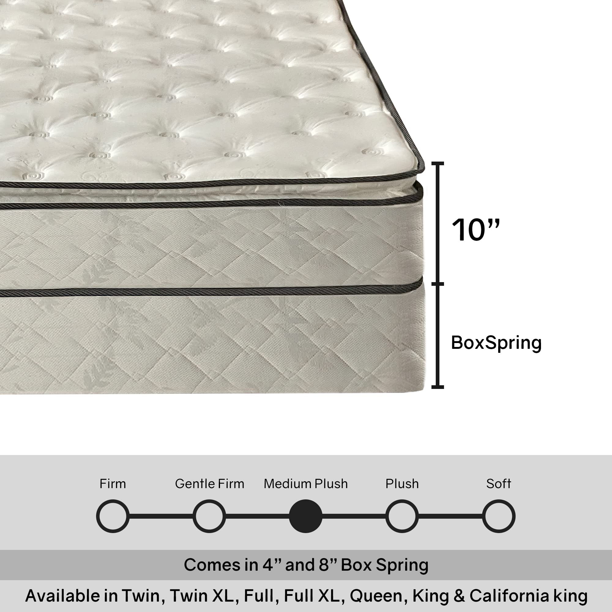 10-Inch Medium Plush Pillowtop Innerspring Mattress & 4-Inch Metal Box Spring Set - Twin XL Size 79
