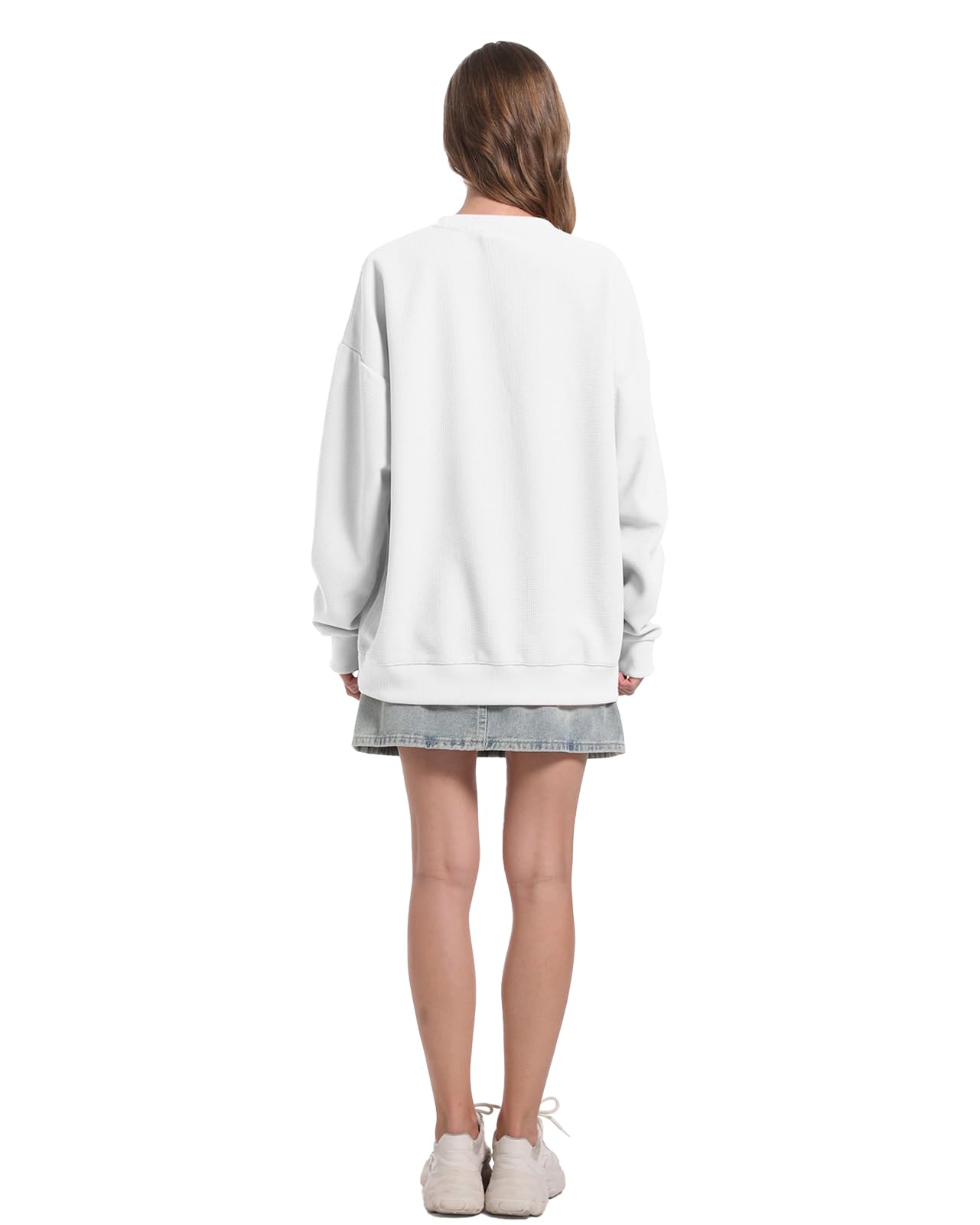 Women's Waffle Knit Pullover Sweatshirt - Crew Neck Long Sleeve Loose Fit Casual Top - Soft Lightweight Comfortable (S-XXL) for Fall Layering, Lounge Wear & Everyday Outfits