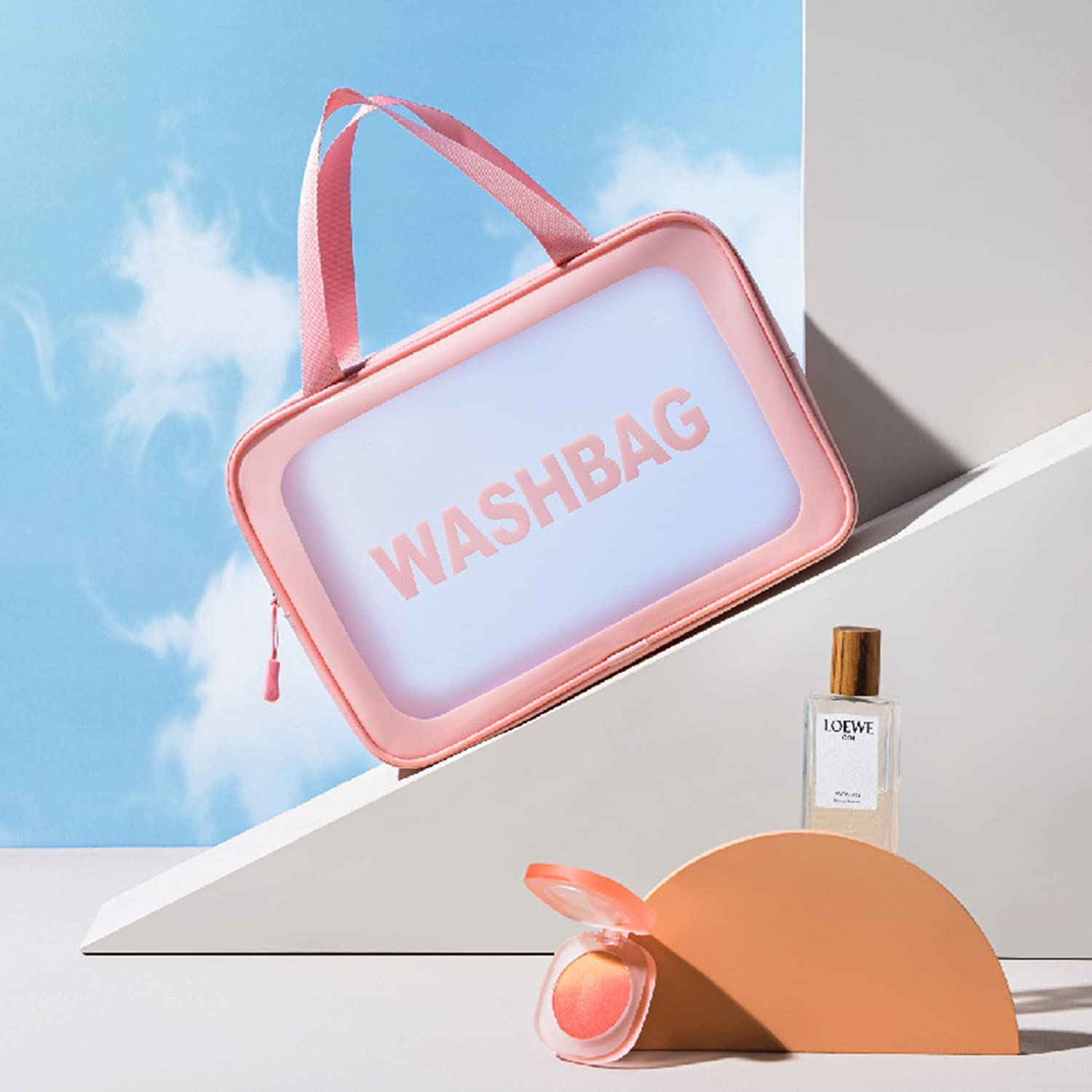 SHRBI 3-Piece Cosmetic Makeup Bag Set - Travel Toiletry Organizer for Cosmetics, Brushes & Accessories - Light Pink & Black Washable Pouch - Perfect for Home, Travel & Gym Essentials Storage